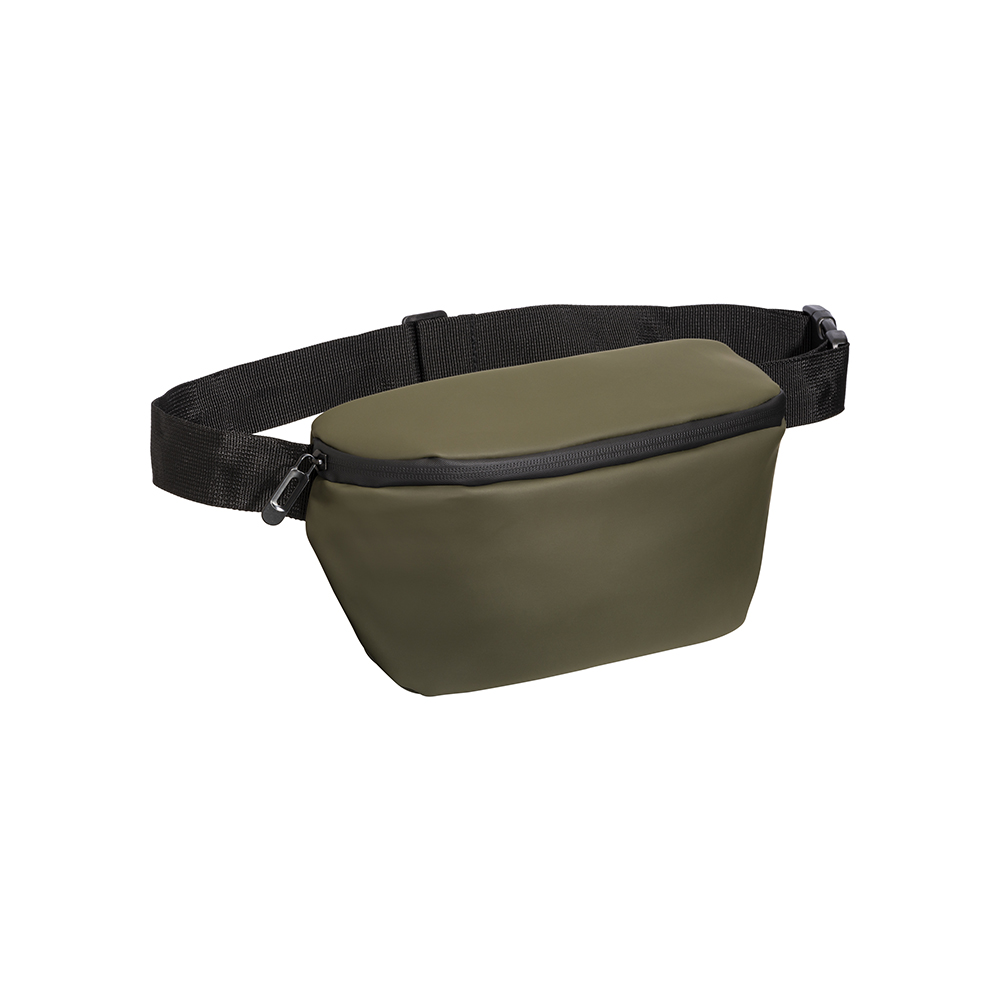 Water resistant soft Pu waistbag with adjustable belt. Water resistant zipper