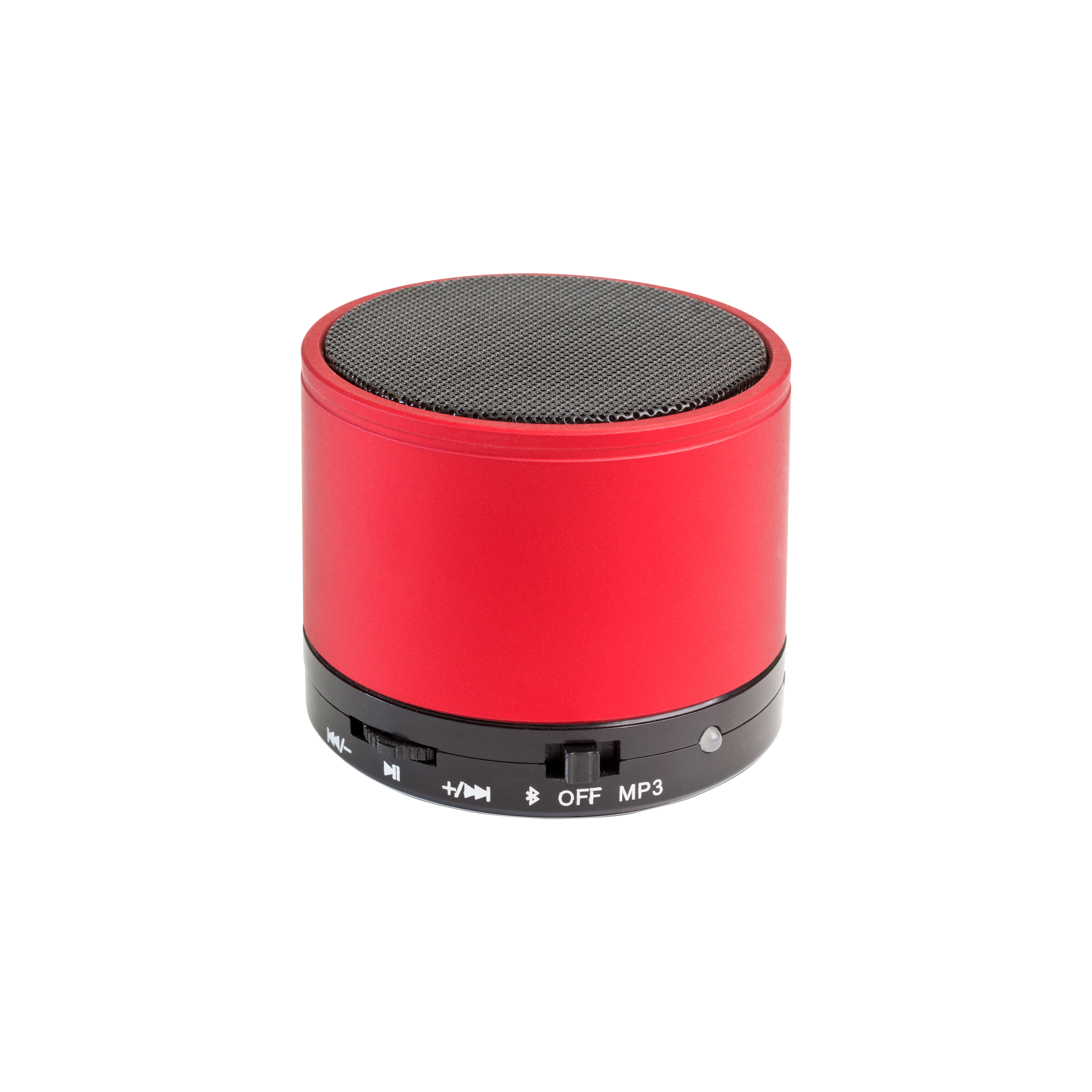 Cylindrical, metal Bluetooth V 3.0 mini speaker with microphone for loudspeaker calls