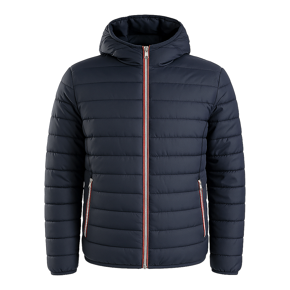 Padded 50D polyester jacket with hood. Sizes: S/M/L/XL/XXL