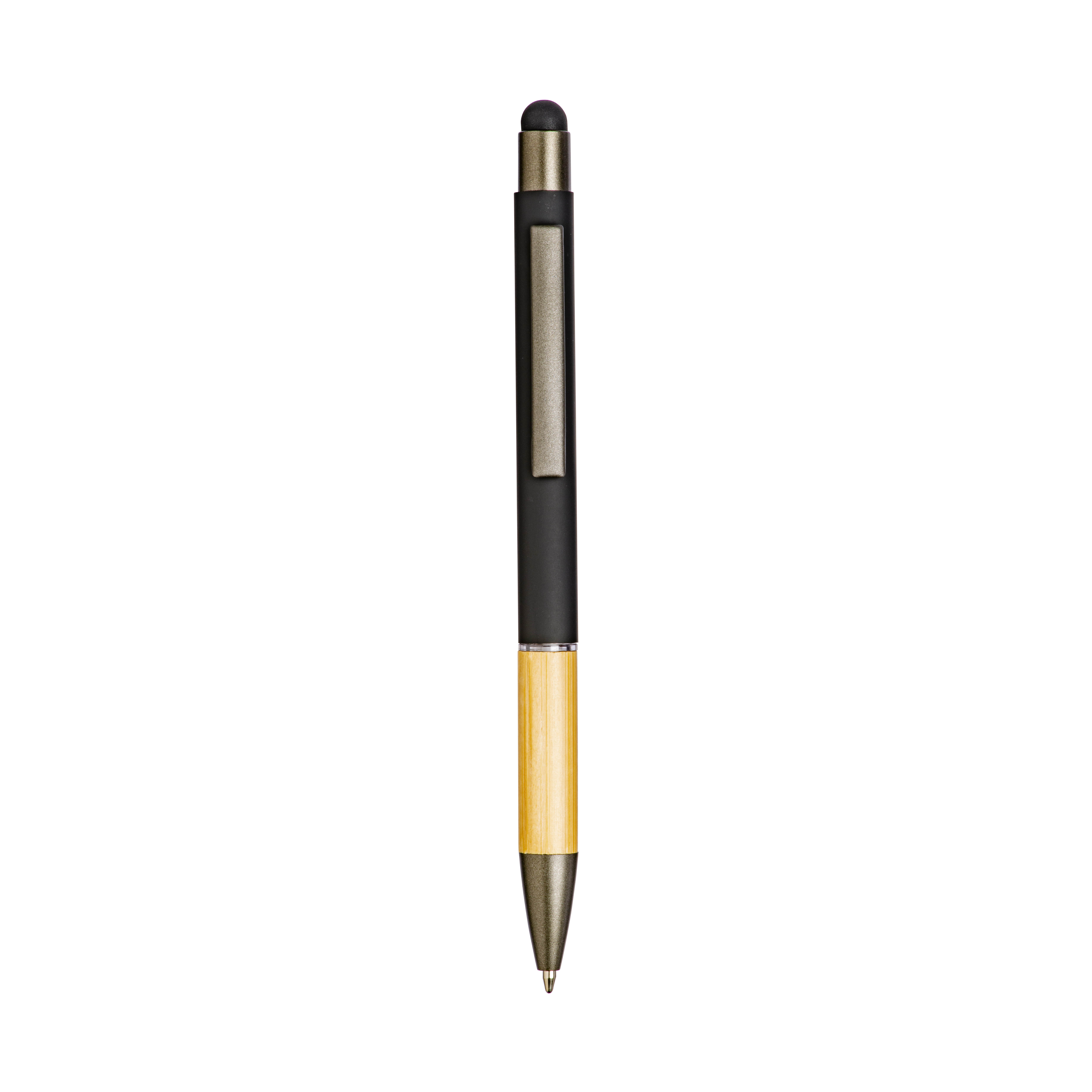 Push button aluminium ball pen with bamboo handle and color touch