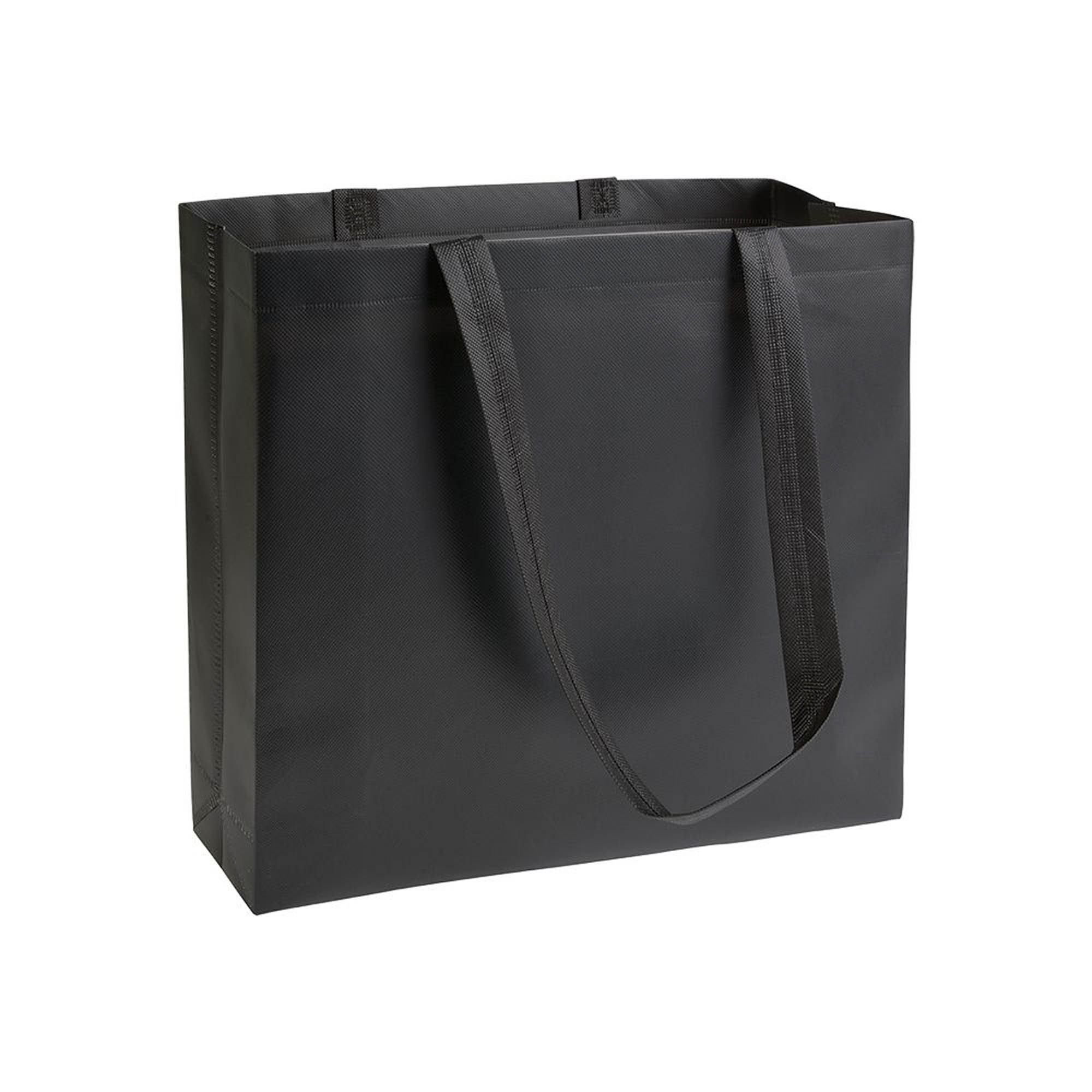 Laminated non-woven fabric shopping bag with gusset and long handles