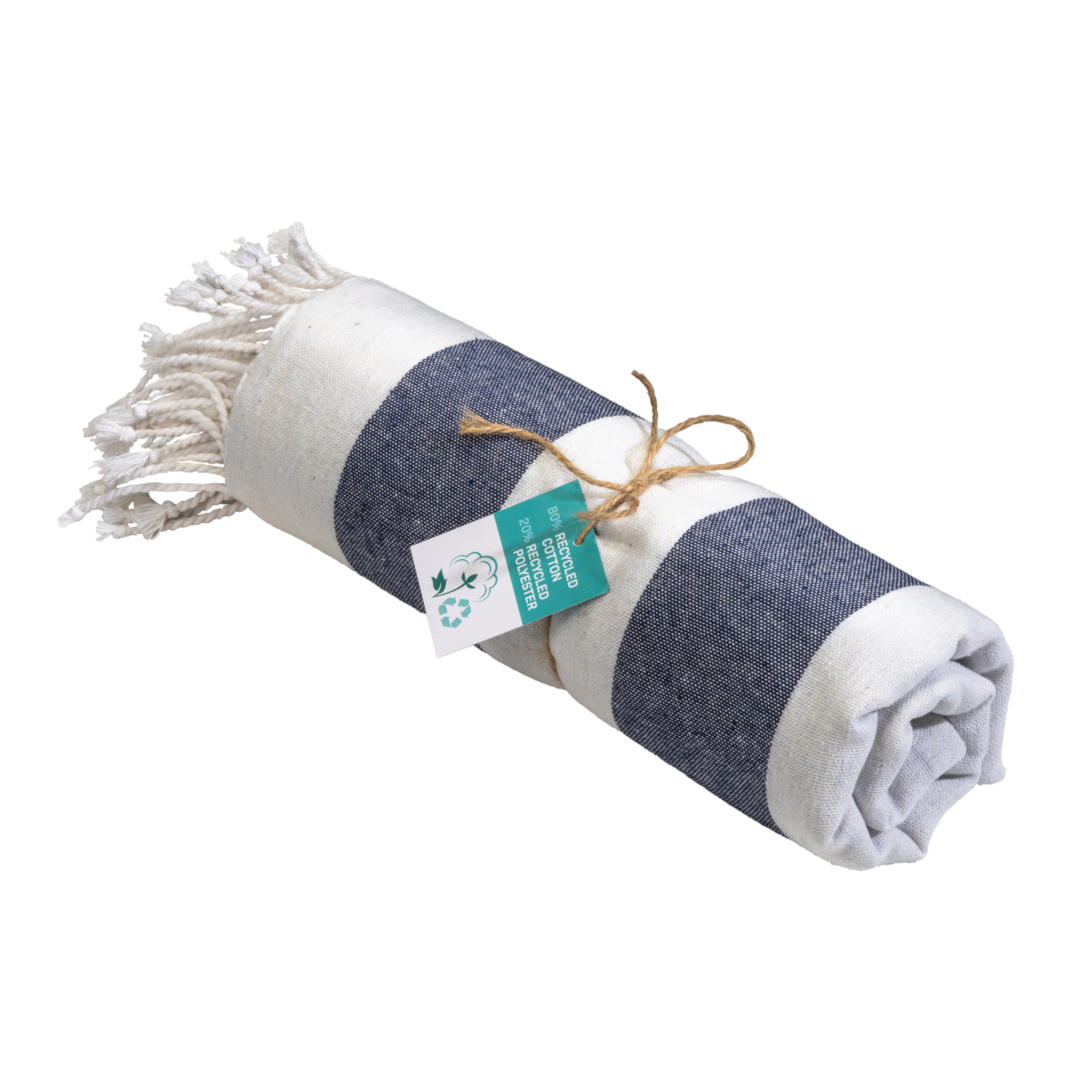 Recycled cotton fringed beach towel, size 90x170 cm