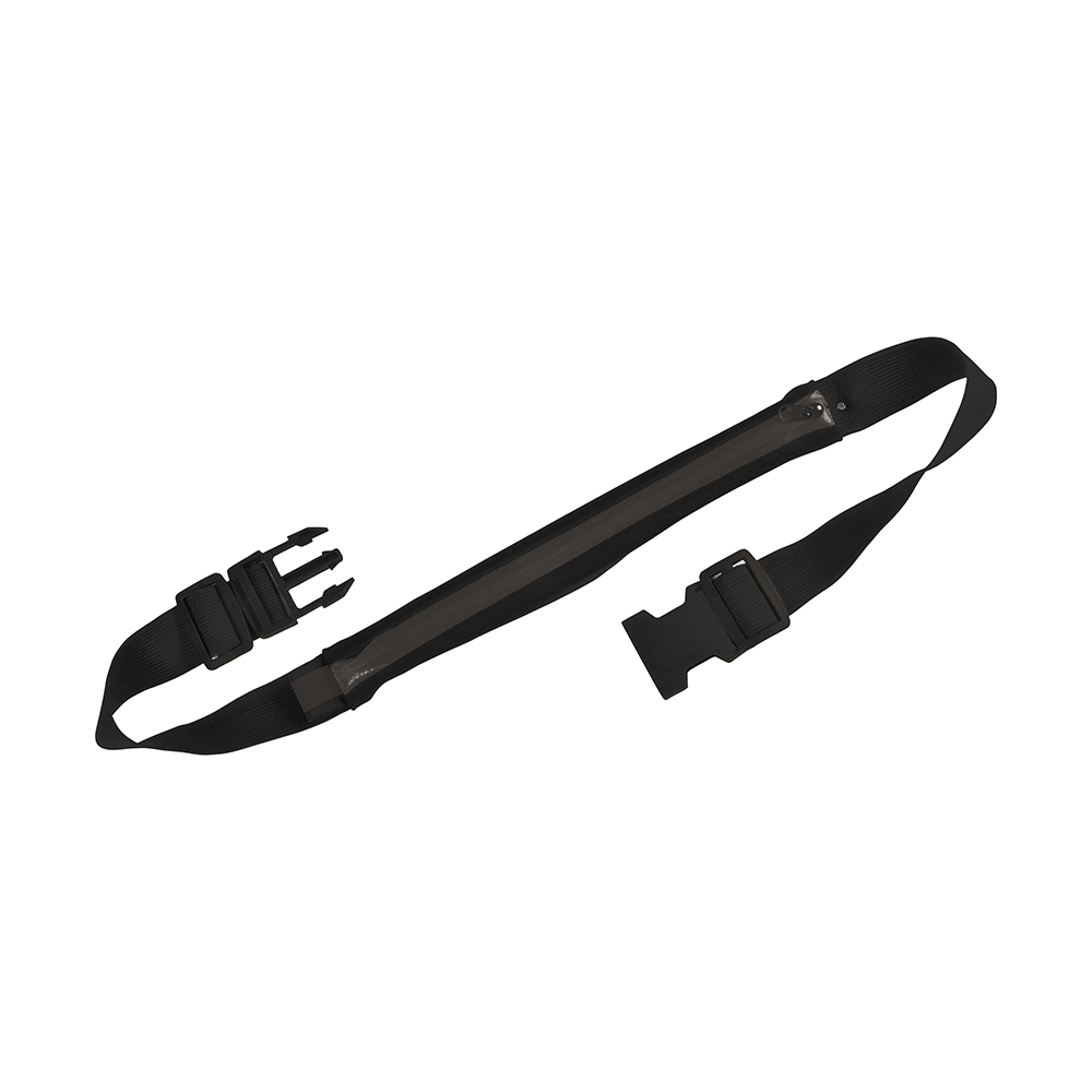 Slim, spandex 1-pocket waist bag with adjustable waist strap and clip closure