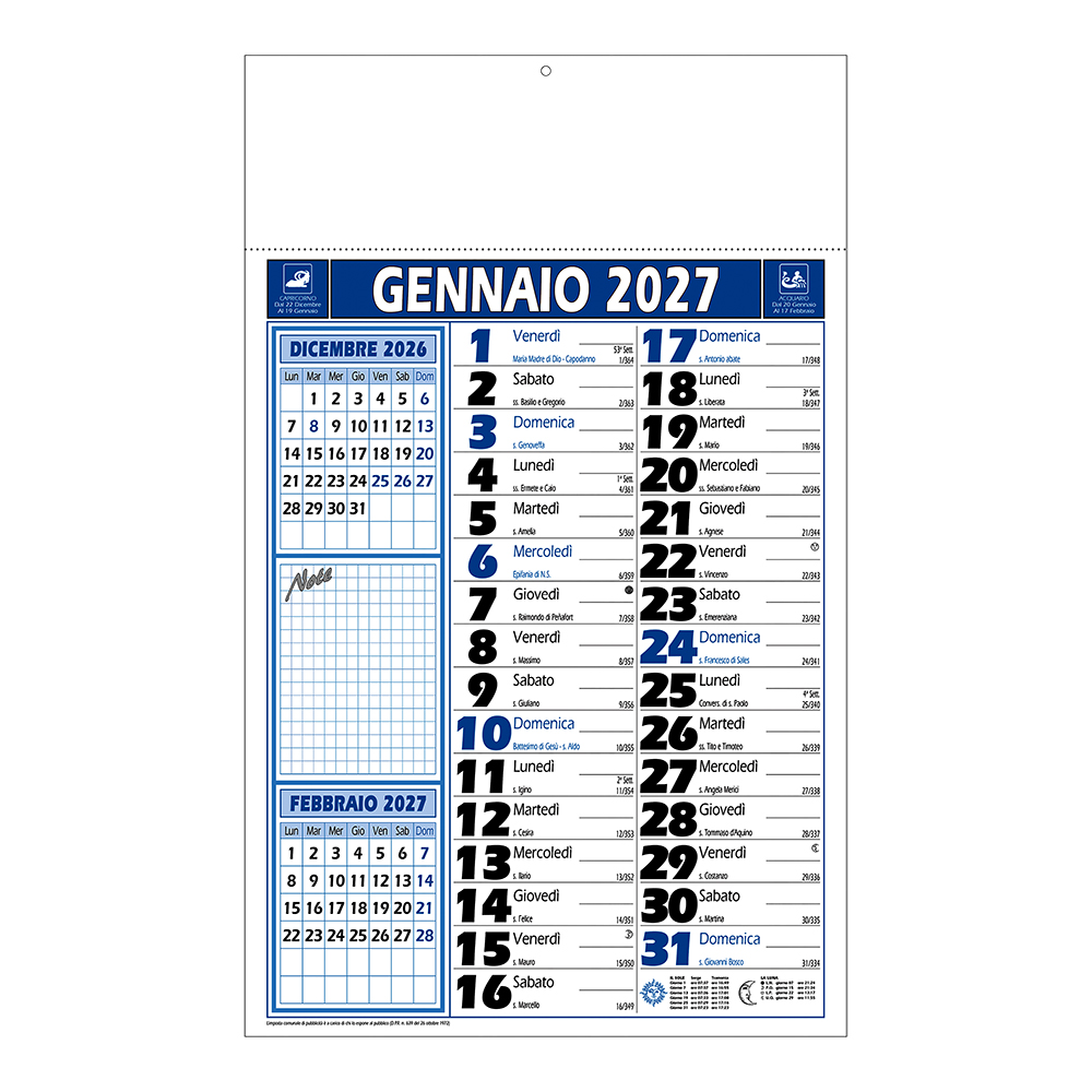 2027 Two-Colour Monthly Wall Calendar, 12 sheets, coated paper, heat-sealed