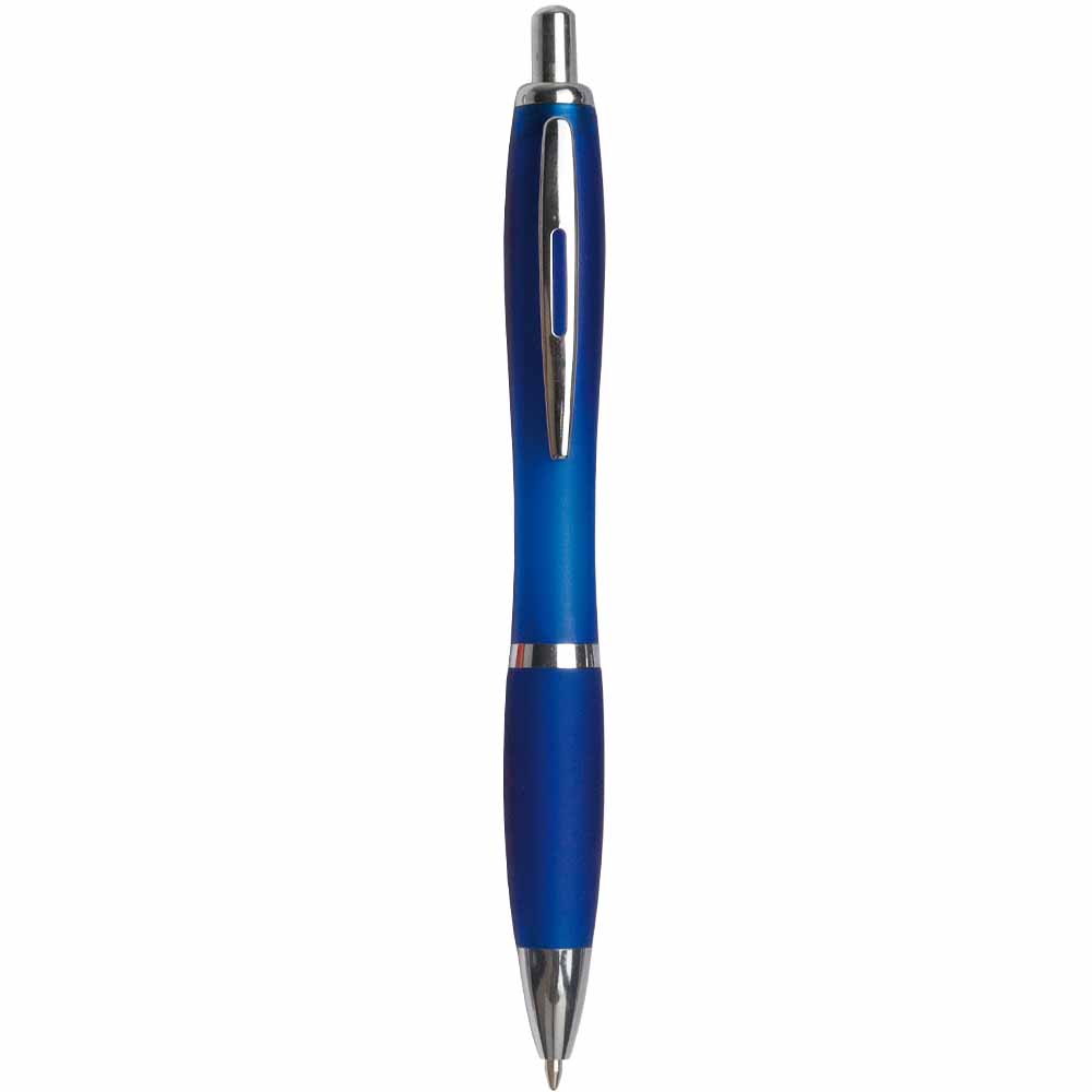 Plastic snap pen with coloured barrel, matching rubberised grip and metal clip