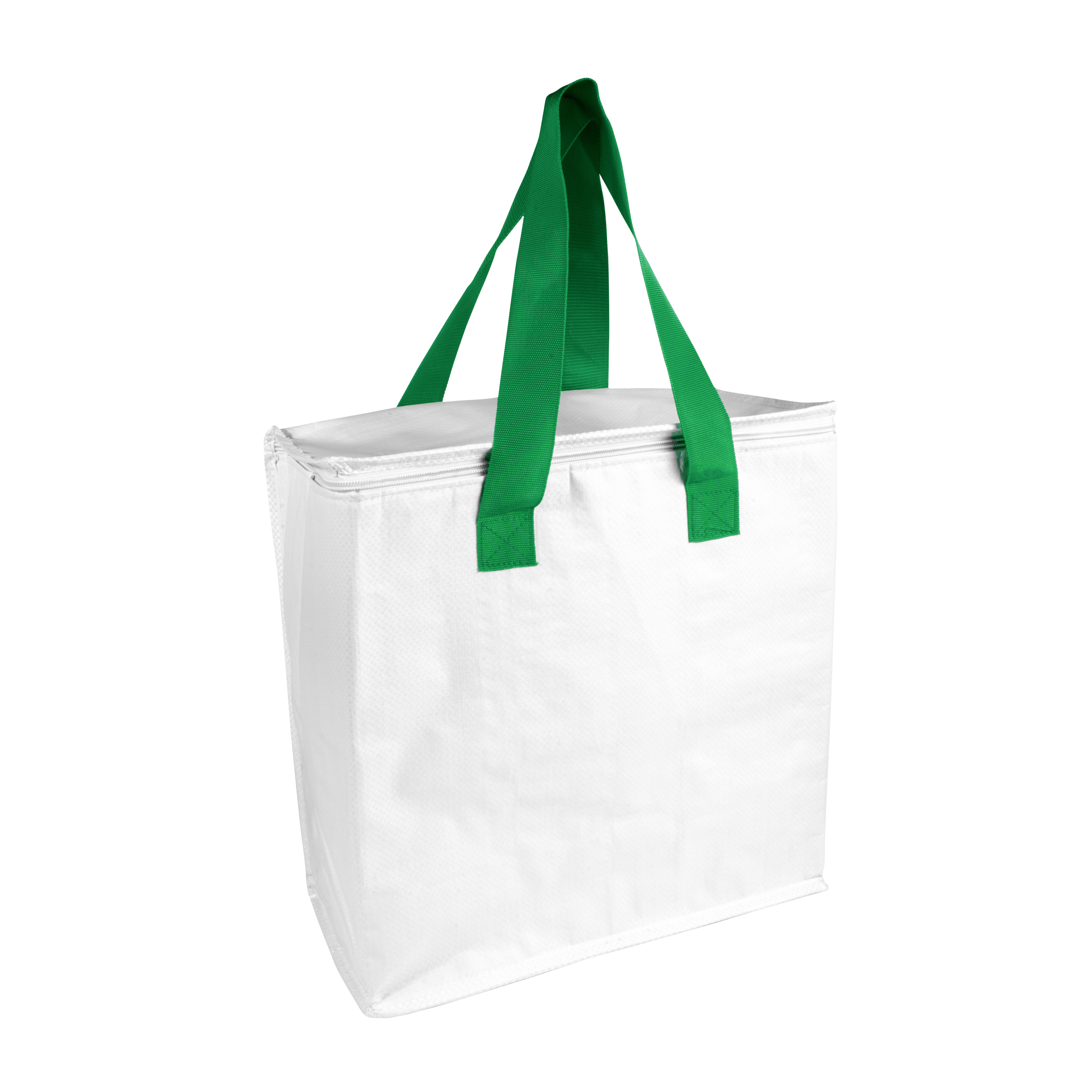 Laminated PP cooler bag 120 g/m2, coloured handles, zipper closure