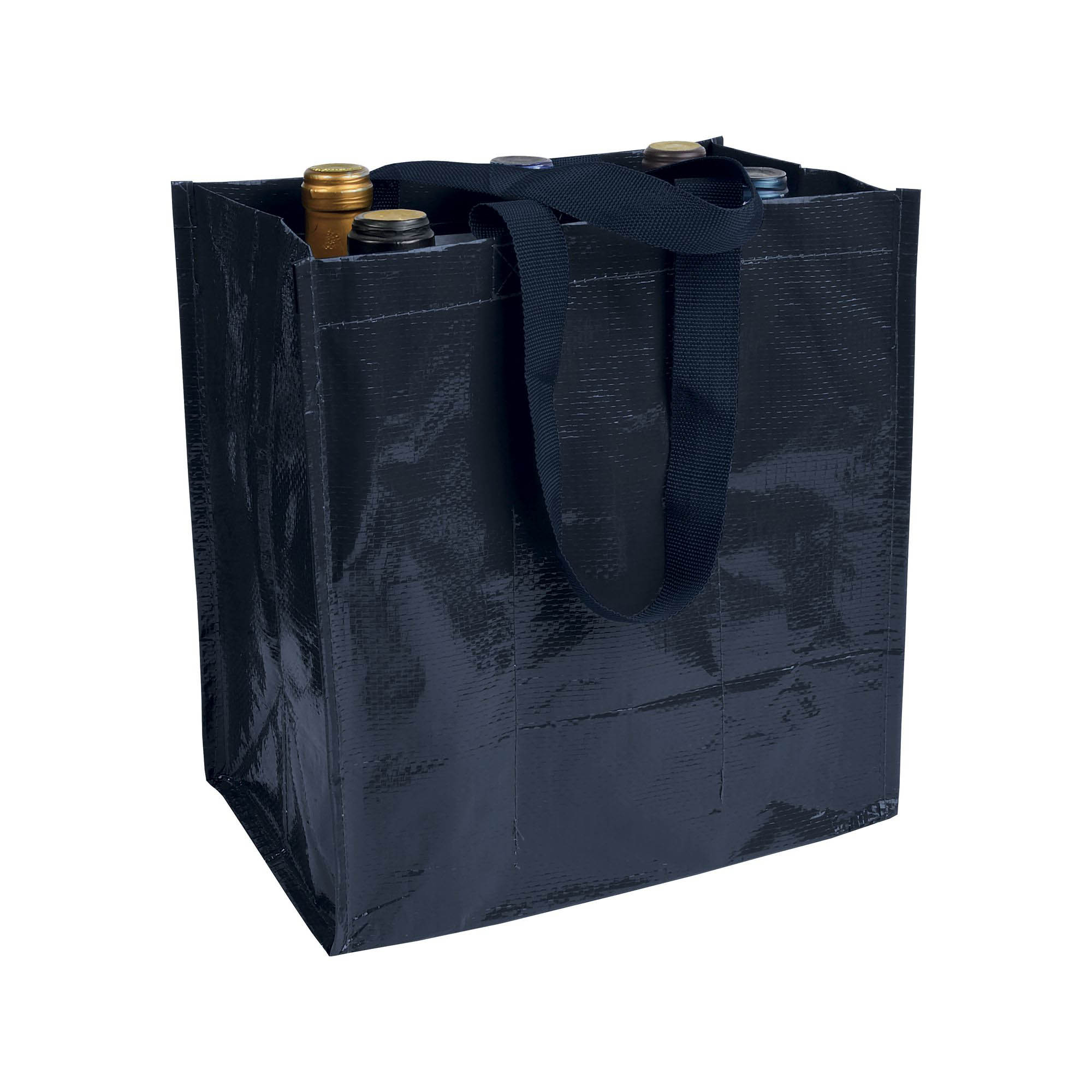 Laminated 120 g/m2 PP bottle shopping bag (6 bottles), short ribbon handles