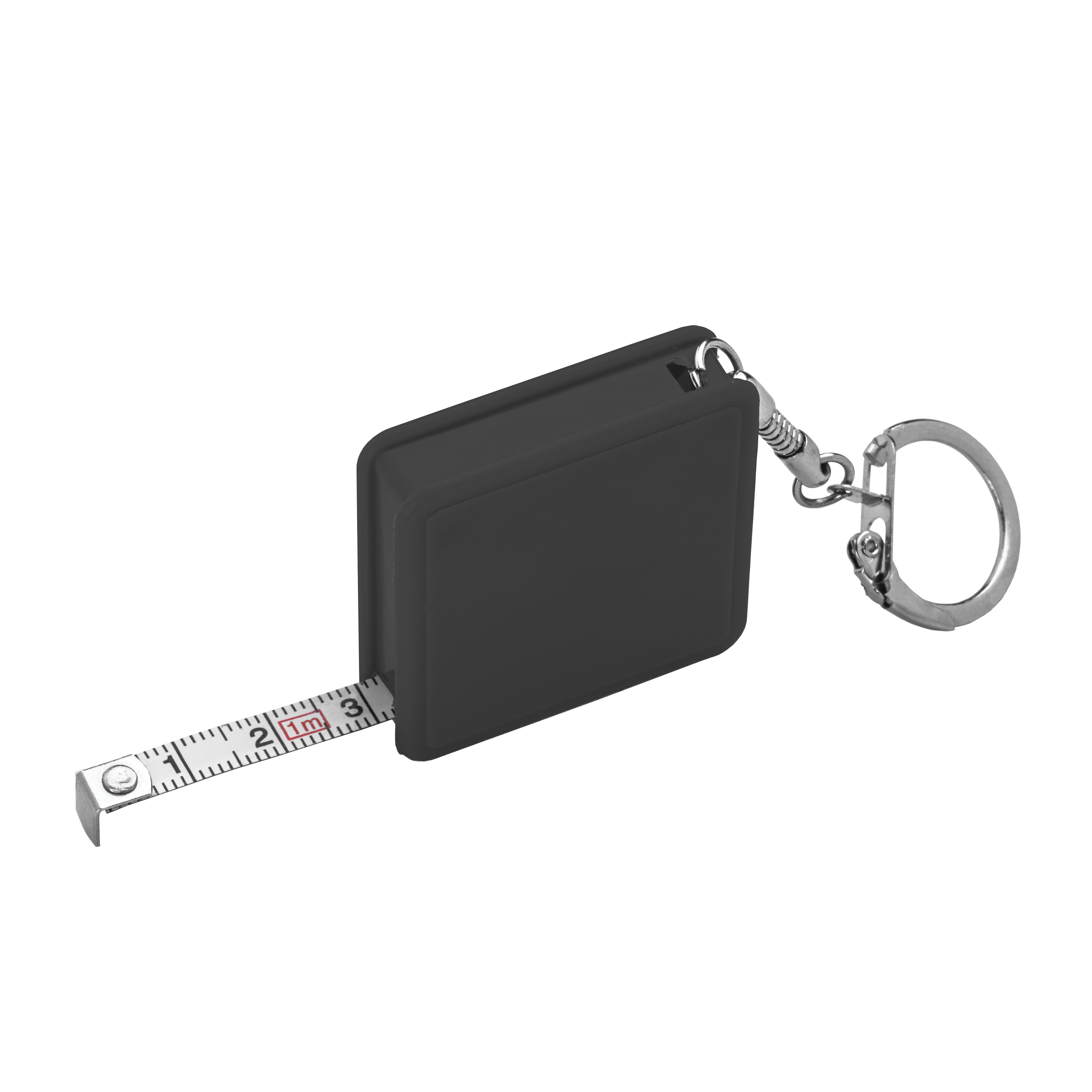 Key ring with retractable flexible tape measure, 1 m