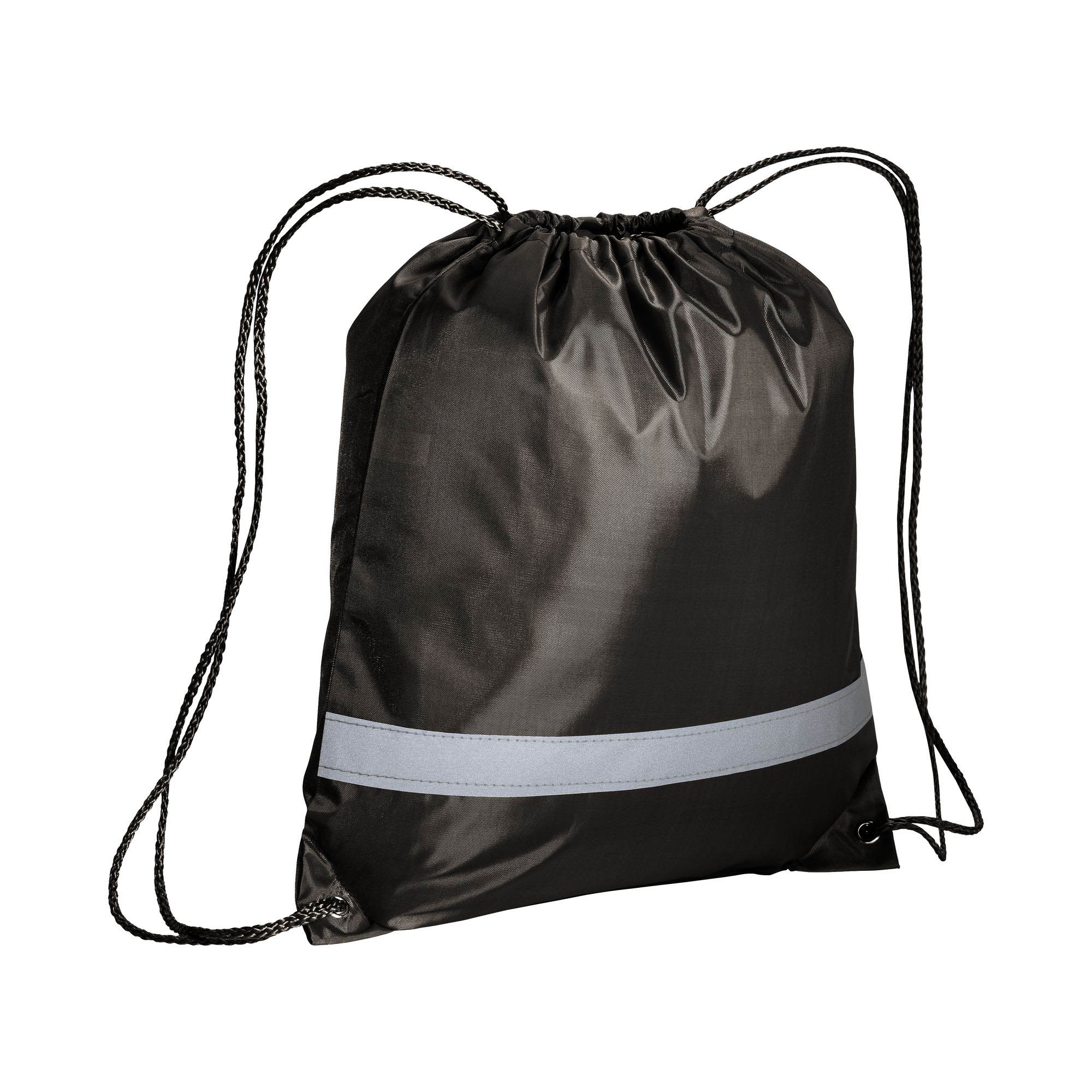 210T polyester backpack with reflective strip, drawstring closure and reinforced corners