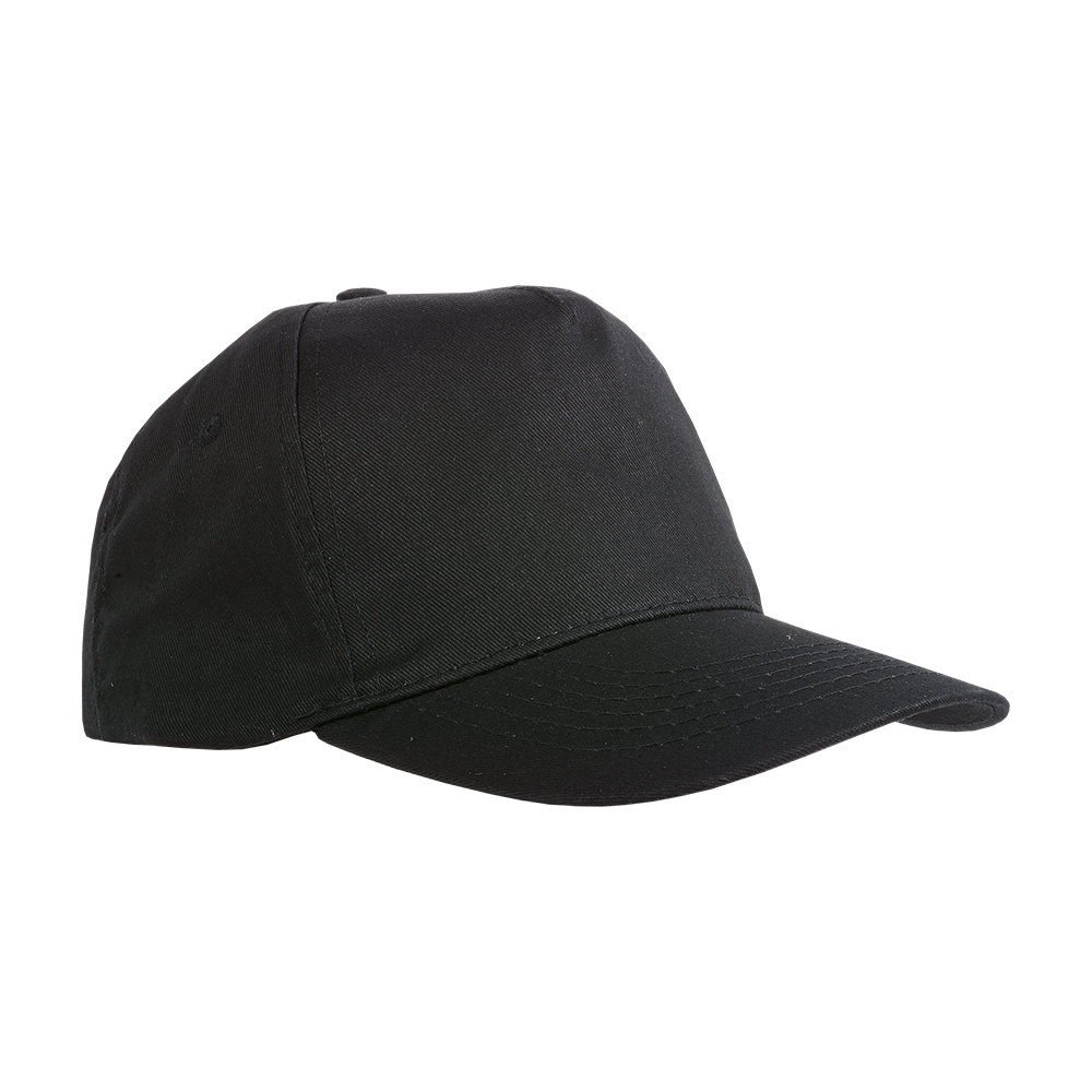 Cotton 5-panel cap with 2 mm-thick visor, embroidered eyelets and adjustable velcro strap