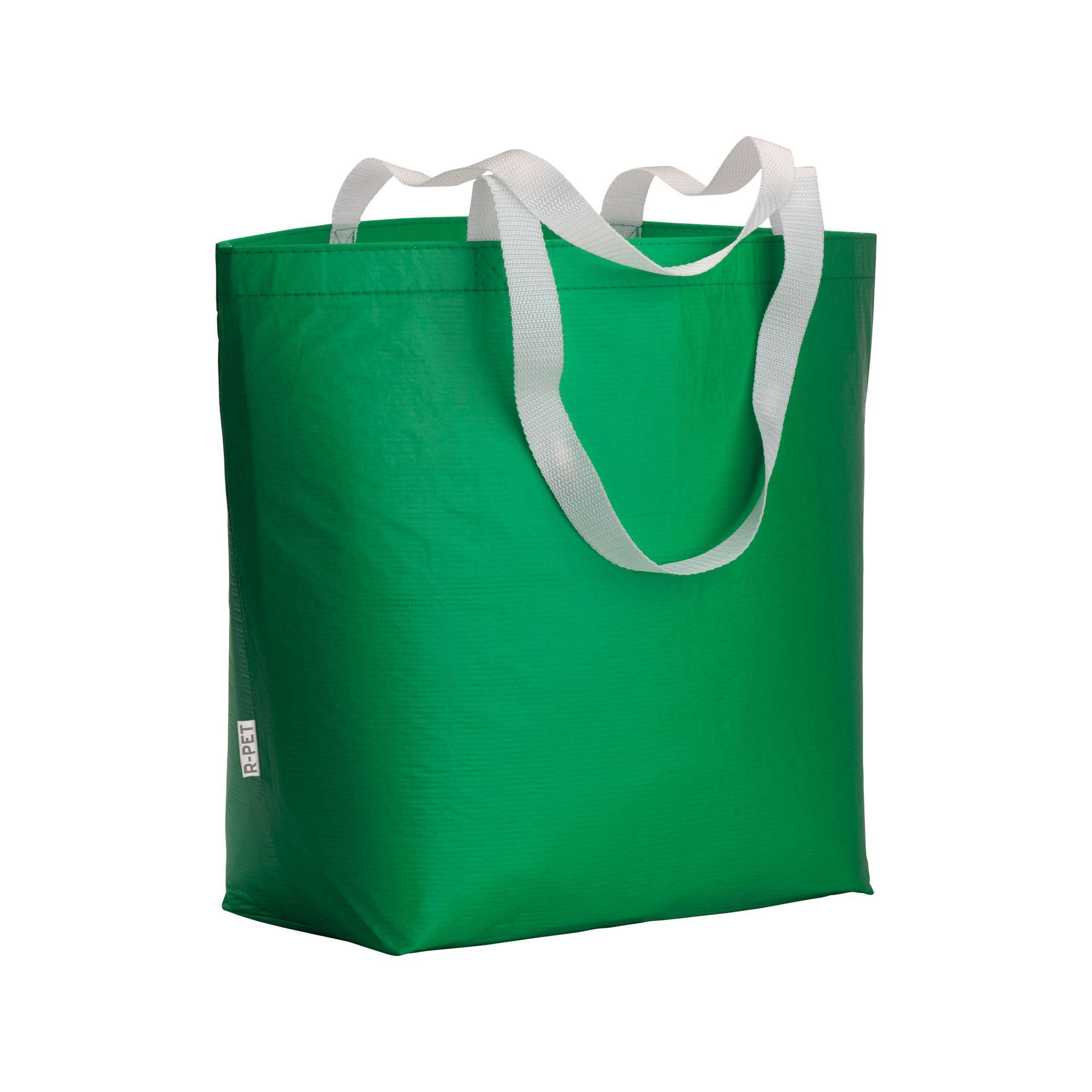 Recycled Pet (R-PET) laminated shopping bag with gusset at the base-long polyester handles