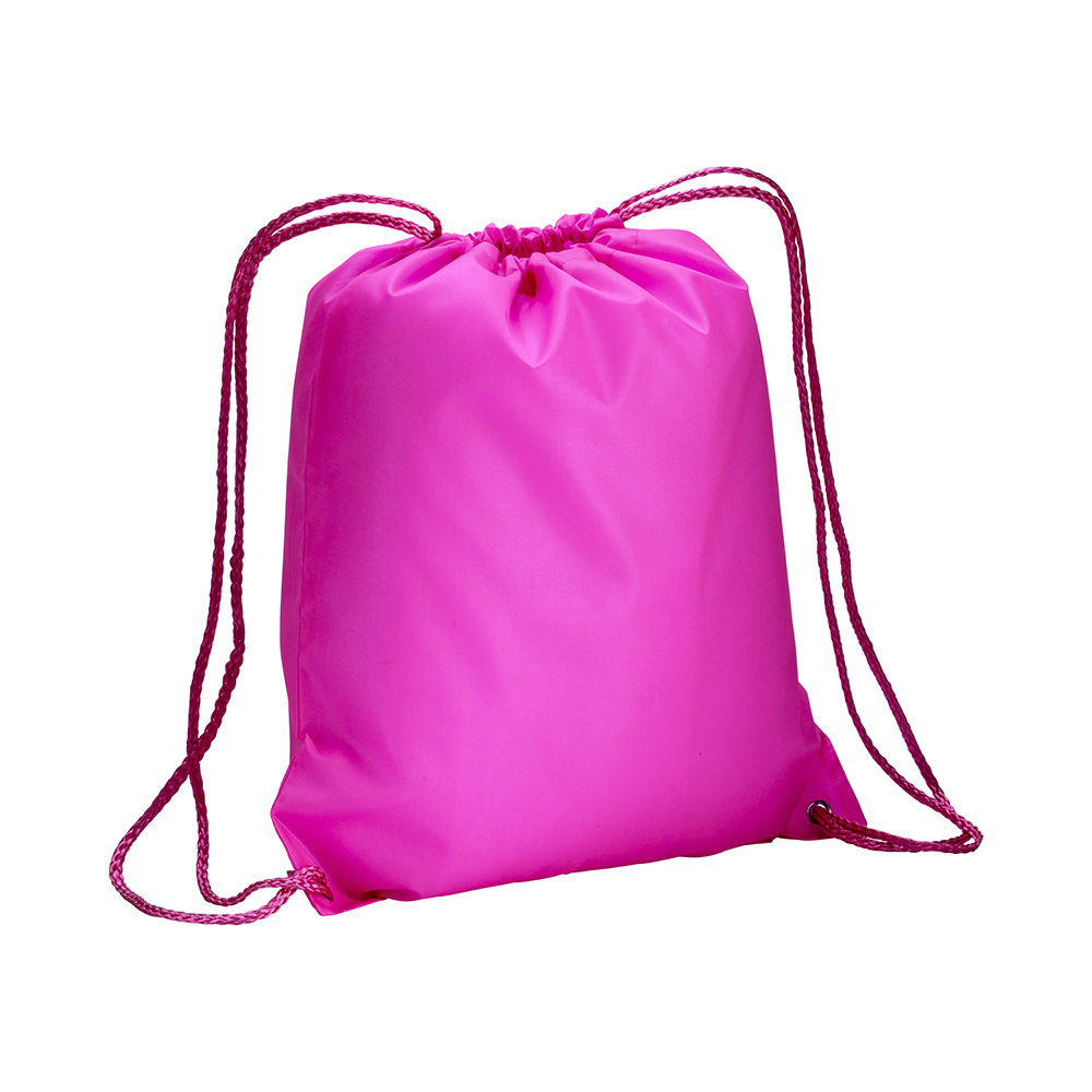 Fluorescent 210T polyester backpack with drawstring closure and reinforced corners
