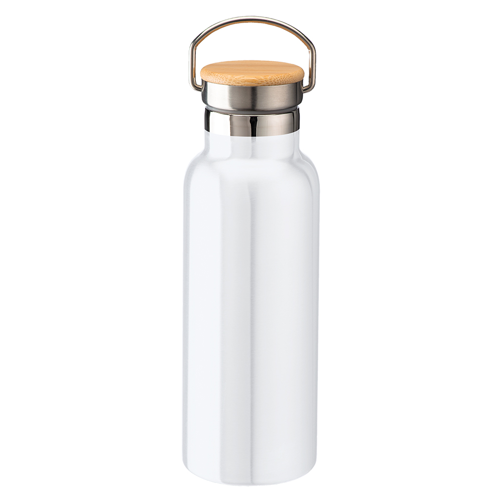 Double wall stainless steel insulating vacuum flask with bamboo lid