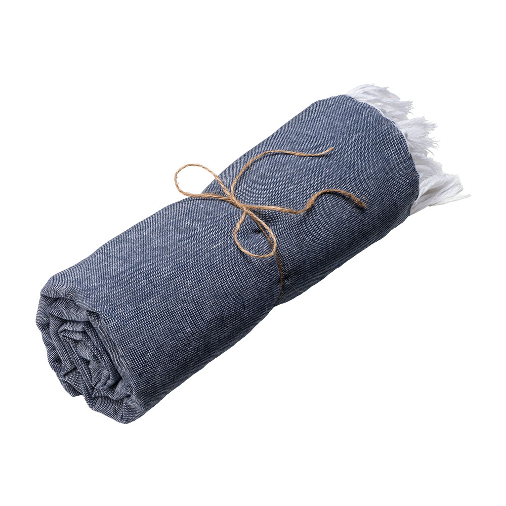 Recycled cotton beach towel 150 g/m2. Melange effect and fringes
