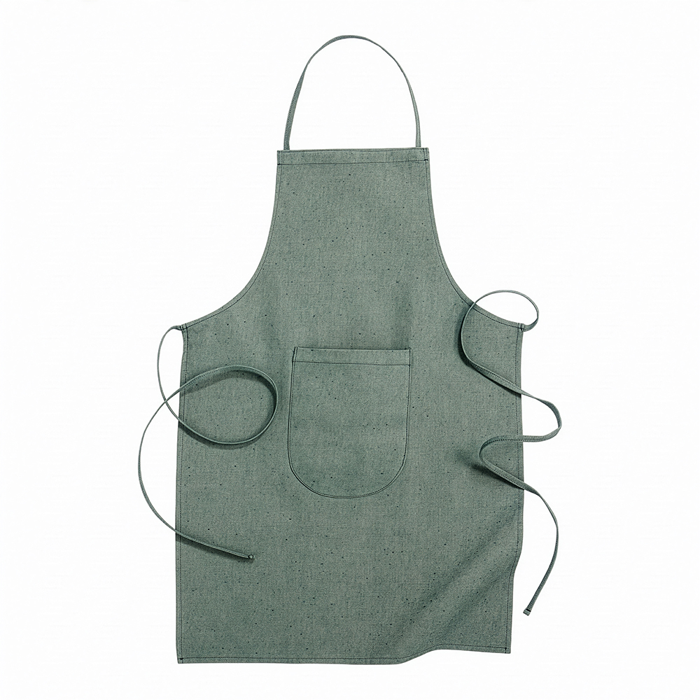 Long kitchen apron made of recycled cotton, 280 g/m2, with melange effect