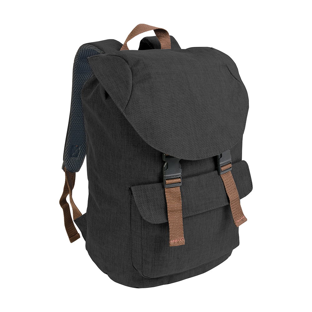 Polyester, two-tone melange-effect backpack with 2 pockets