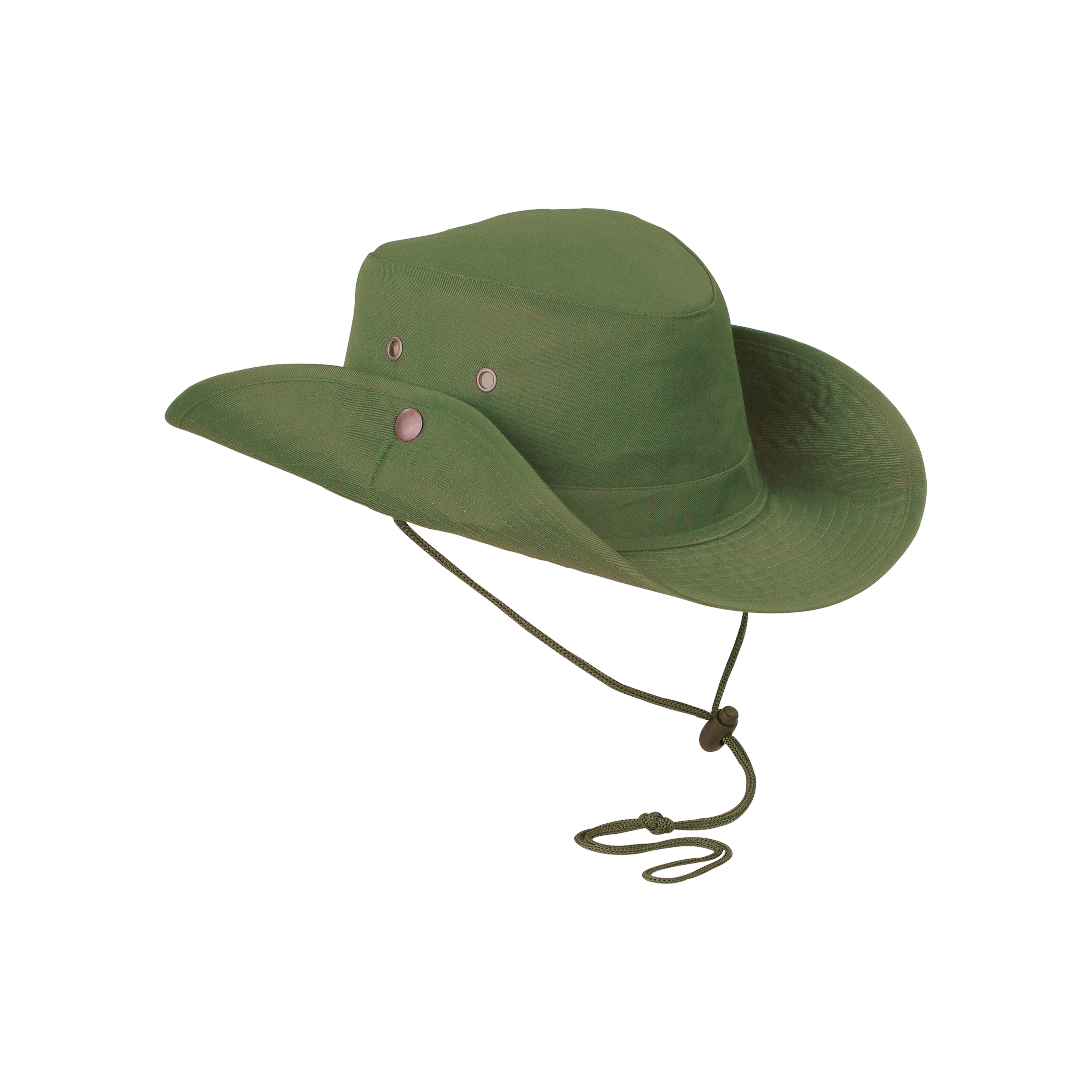 Polyester safari wide-brimmed hat with ventilation eyelets, adjustable brim