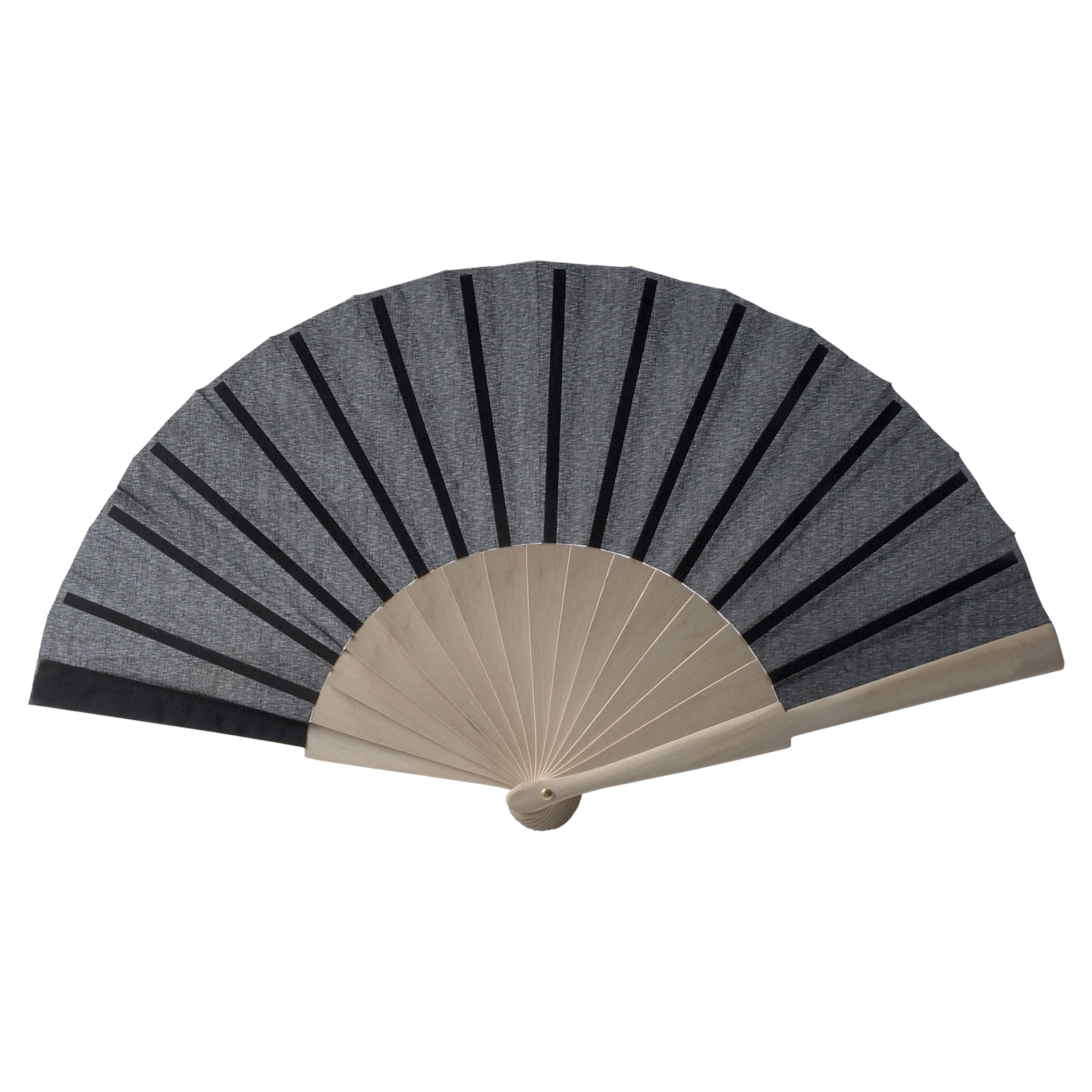 Fan made of polycotton fabric (cotton + polyester) with wooden handle 23 cm long