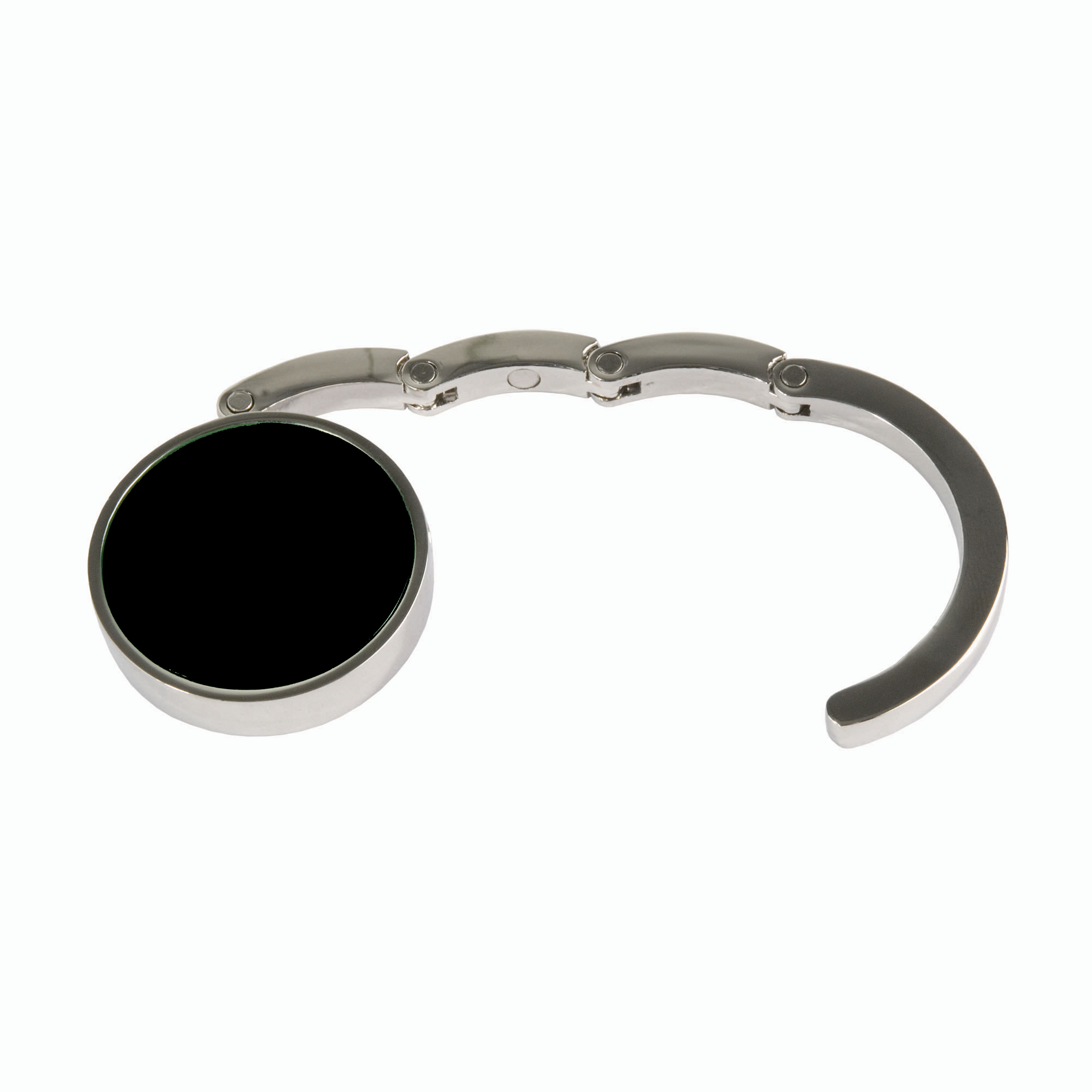 Round metal bag hook, dual-magnet reinforced closure, in a black box