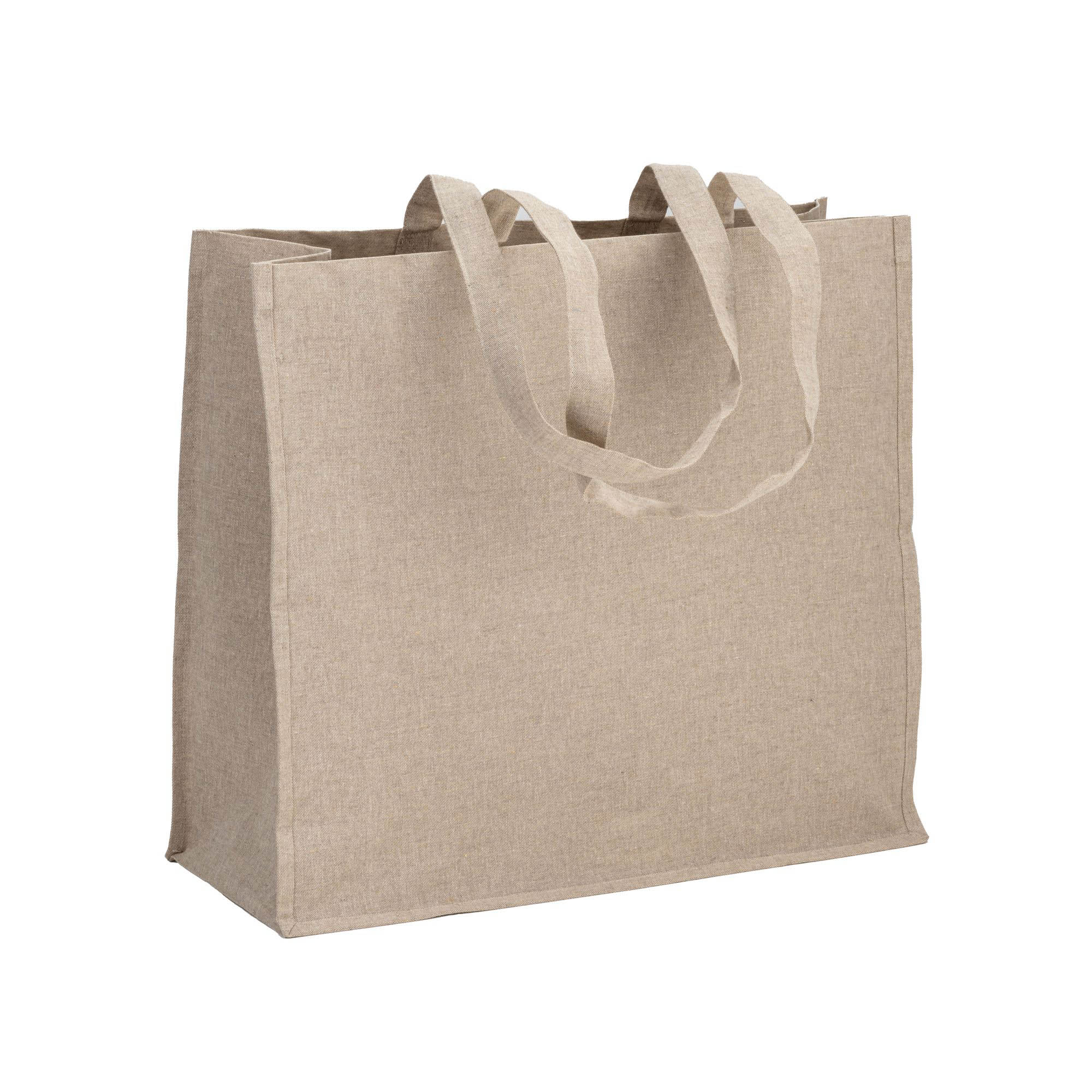 120 g/m2 recycled cotton shopper with PP inner coating, long handles and gusset