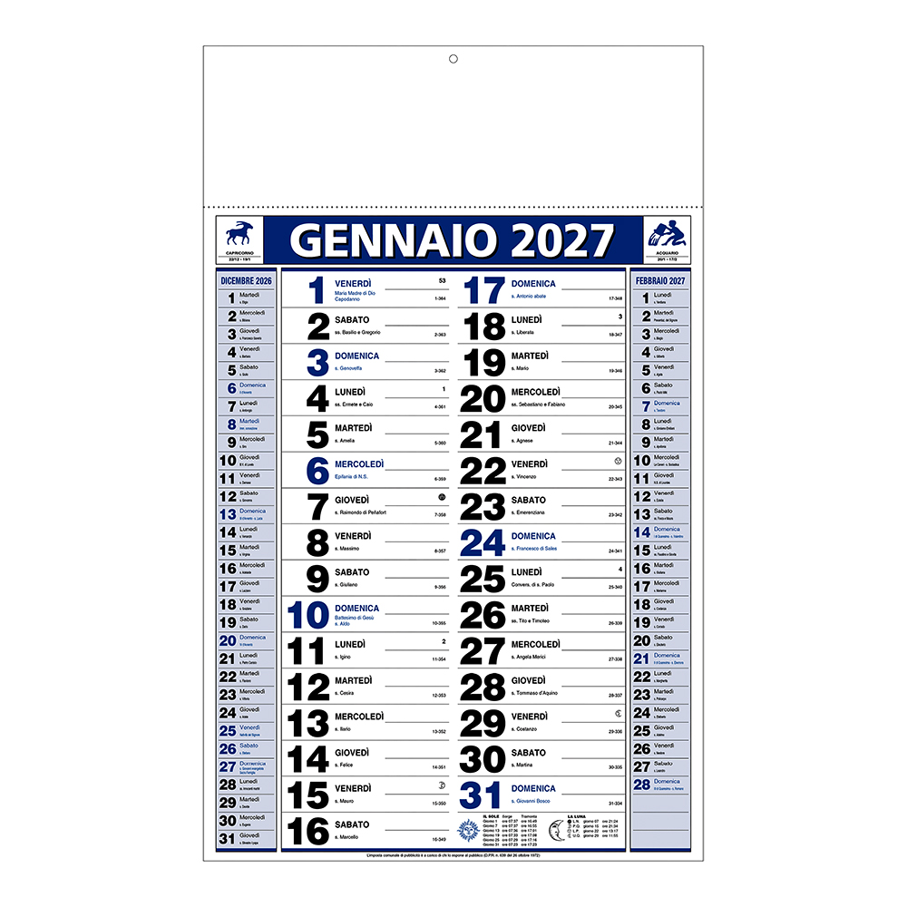 2027 Two-Colour Monthly Wall Calendar, 12 sheets, coated paper, heat-sealed