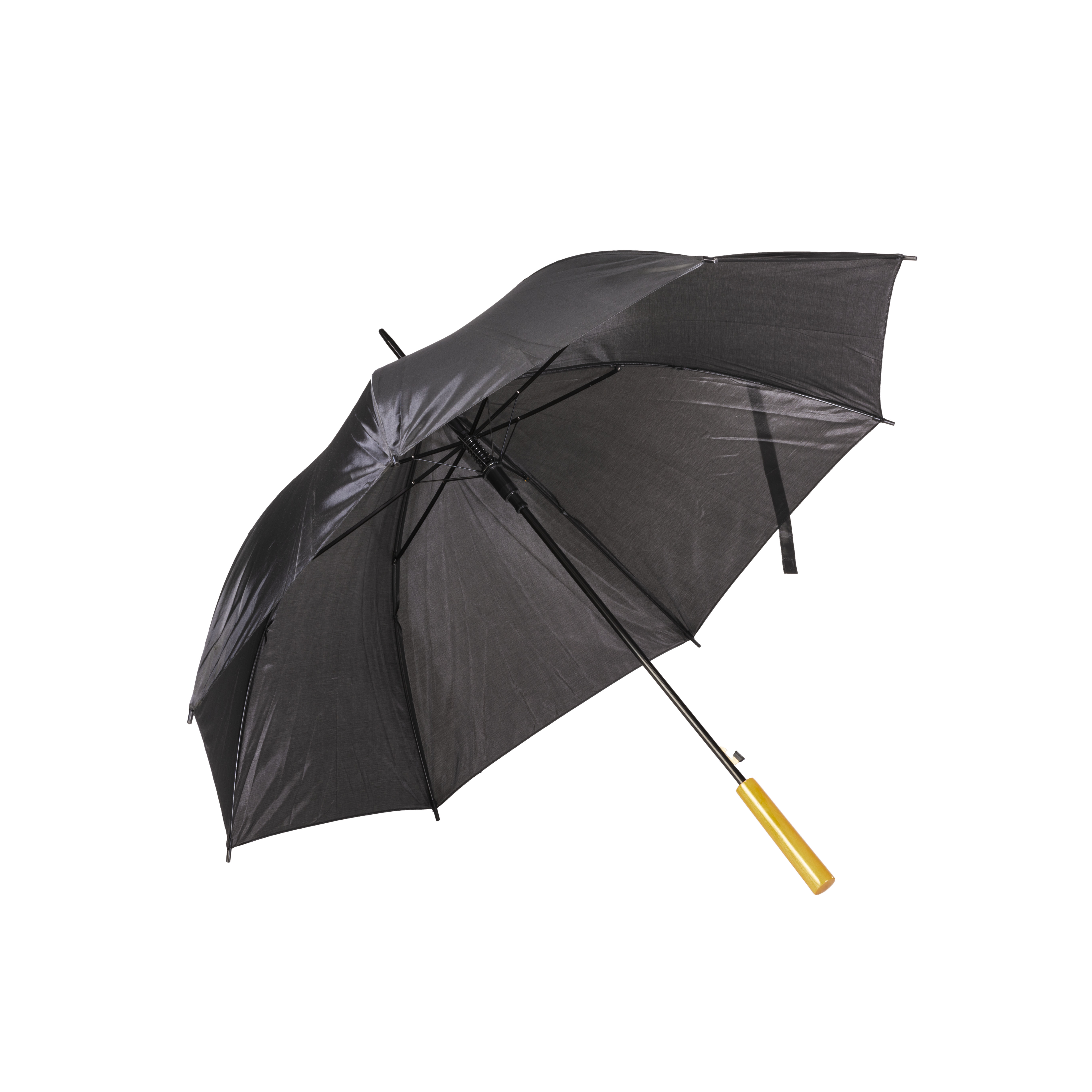 Golf umbrella with automatic opening with wooden handle, metal frame and fibreglass frame