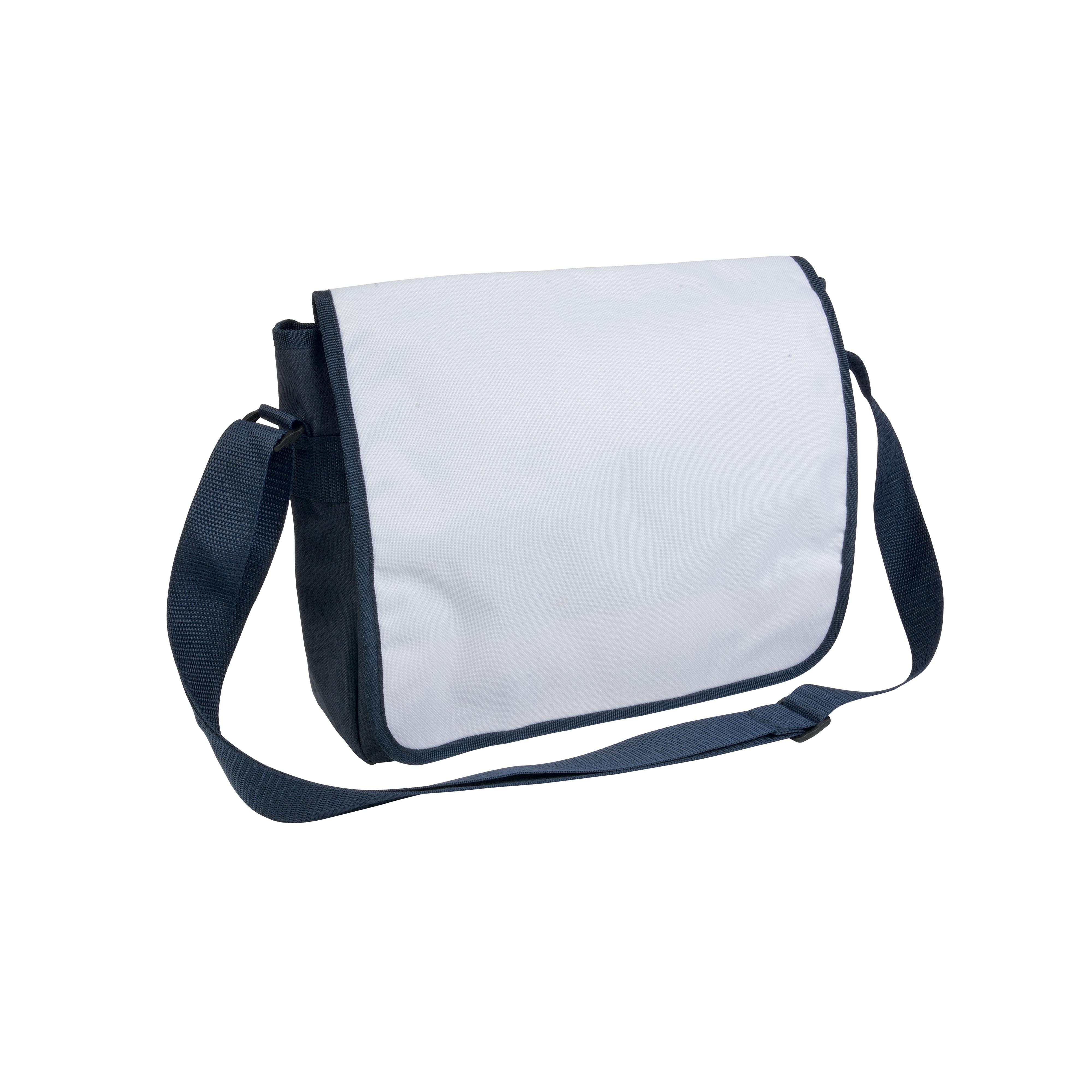 600D polyester book bag with adjustable shoulder strap and white flap