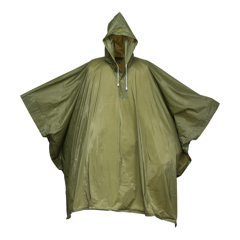 Water-resistant, embossed PVC (260 g) poncho, supplied in a transparent bag. One size