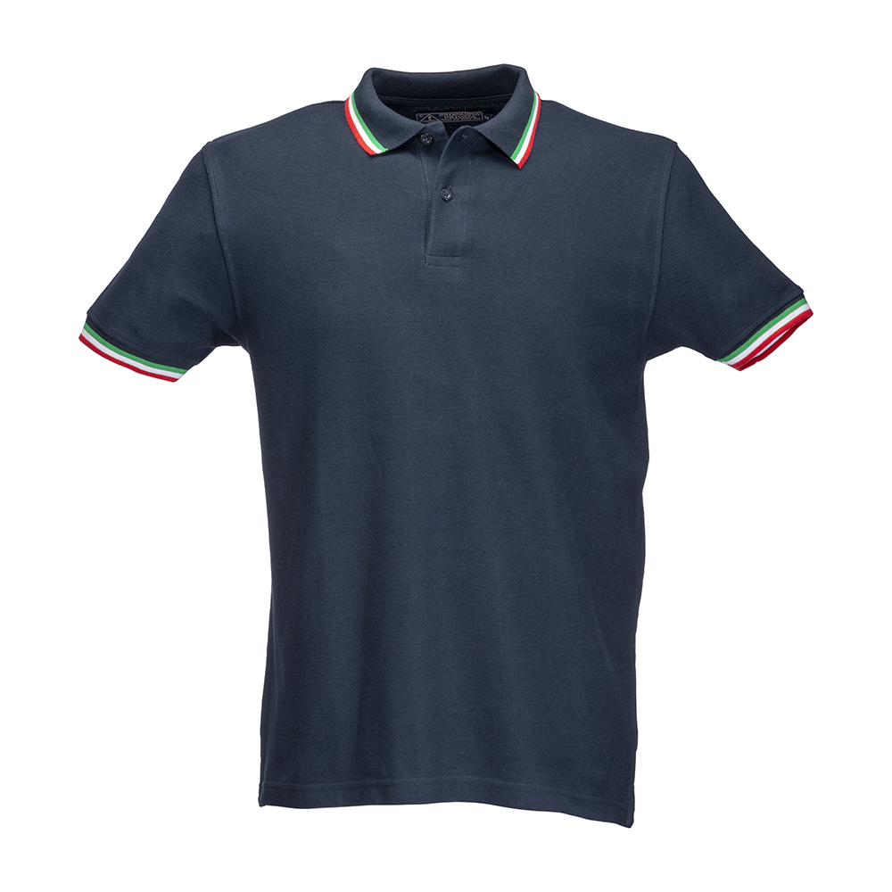 100% piqué cotton (180 g/m2) short-sleeved polo shirt with three-colour trims