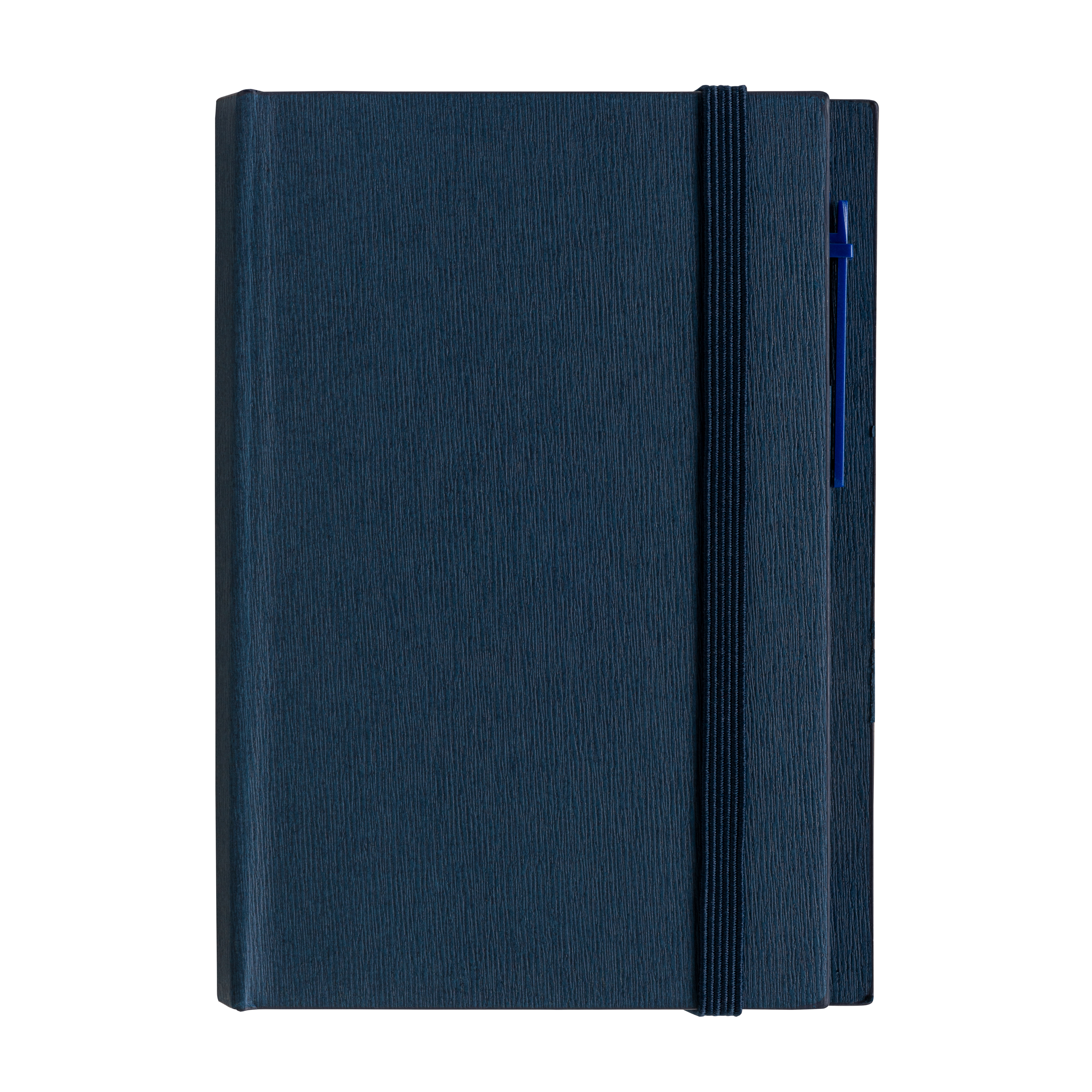 Cardboard notepad with coloured elastic, pen, ruled sheets (70 pages) and sticky notes