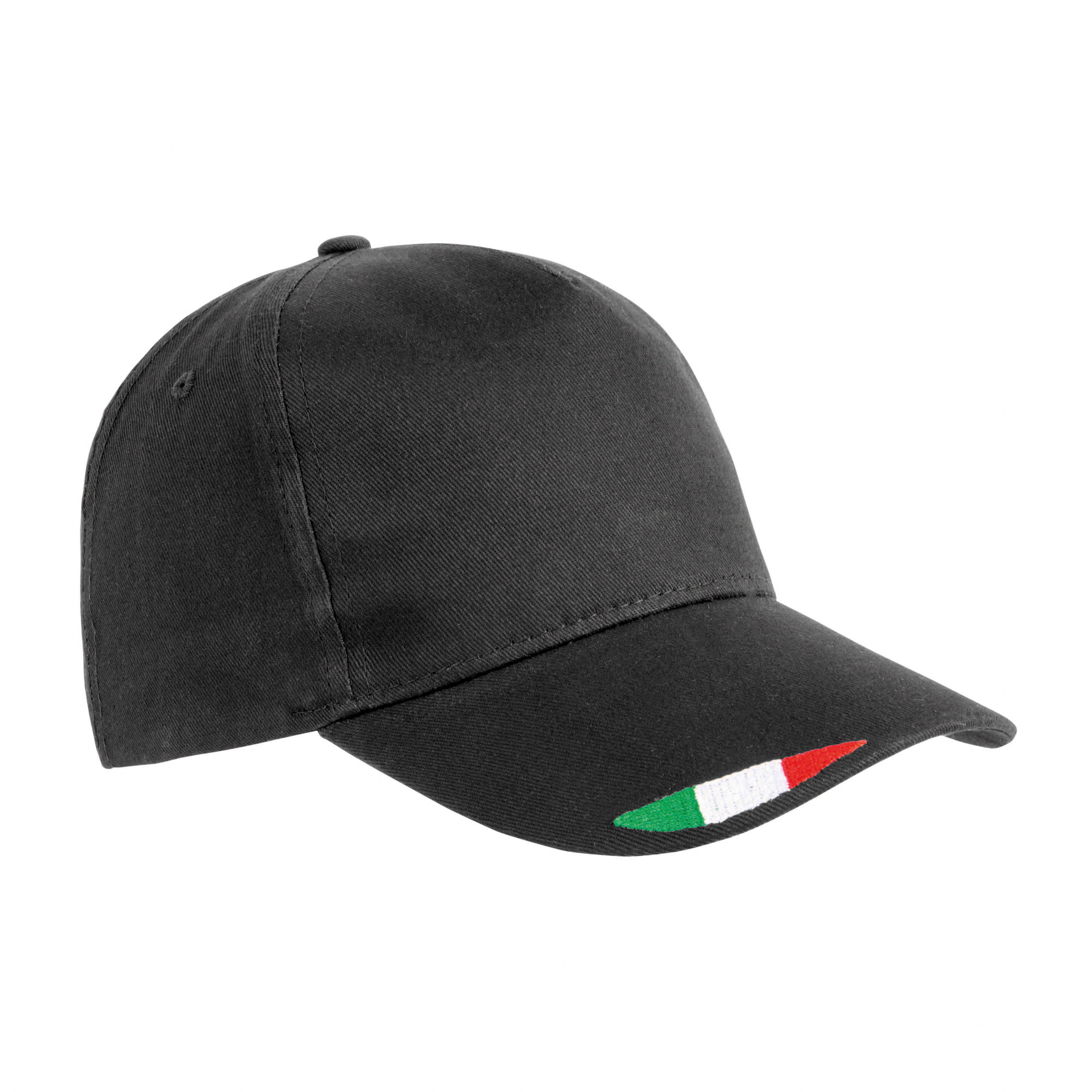 5 panels cotton baseball cap with tricolour italian flag embroidery