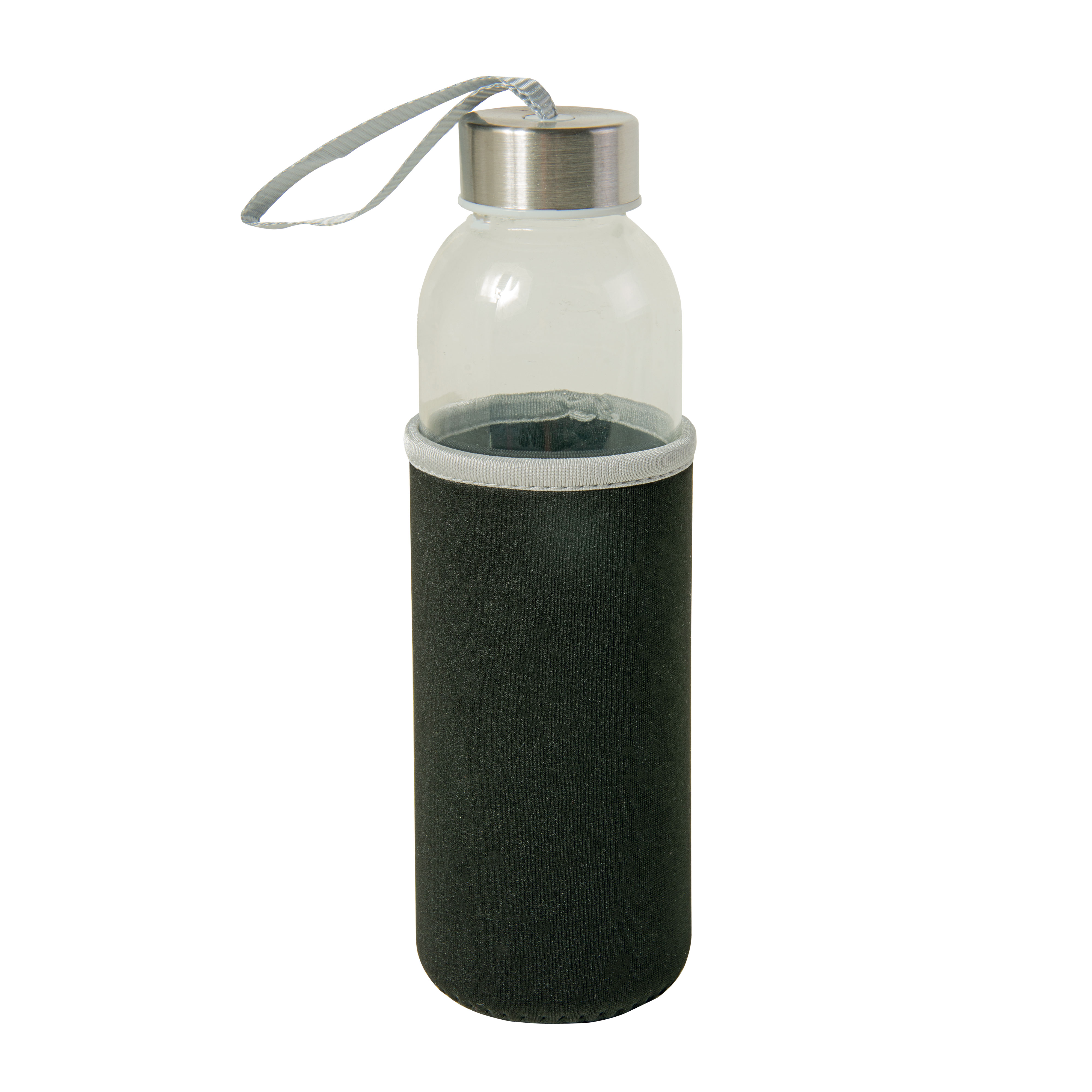 Glass bottle with stainless steel lid and neoprene pouch (500 ml)
