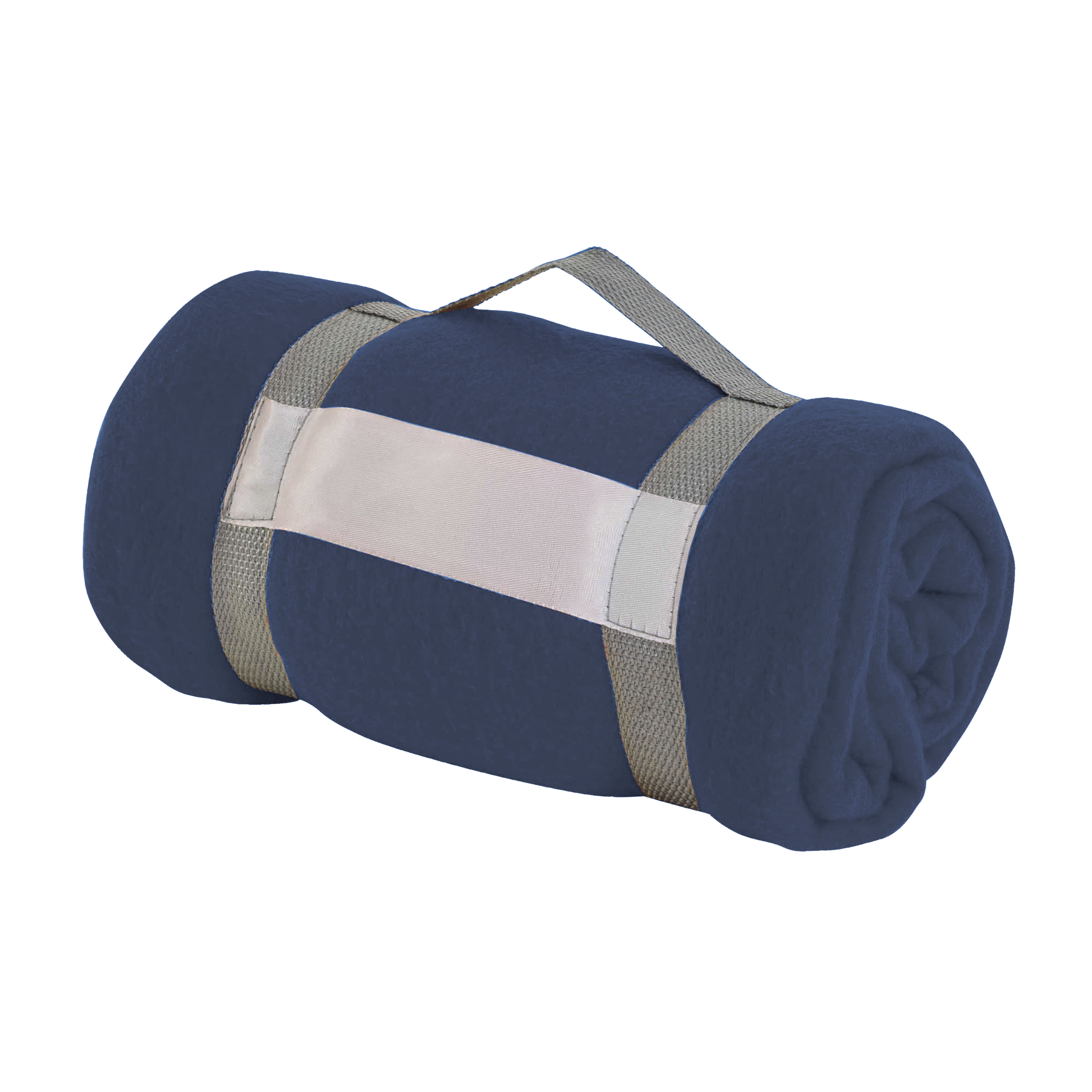 Fleece blanket 190 gr, rolled with customisable nylon straps