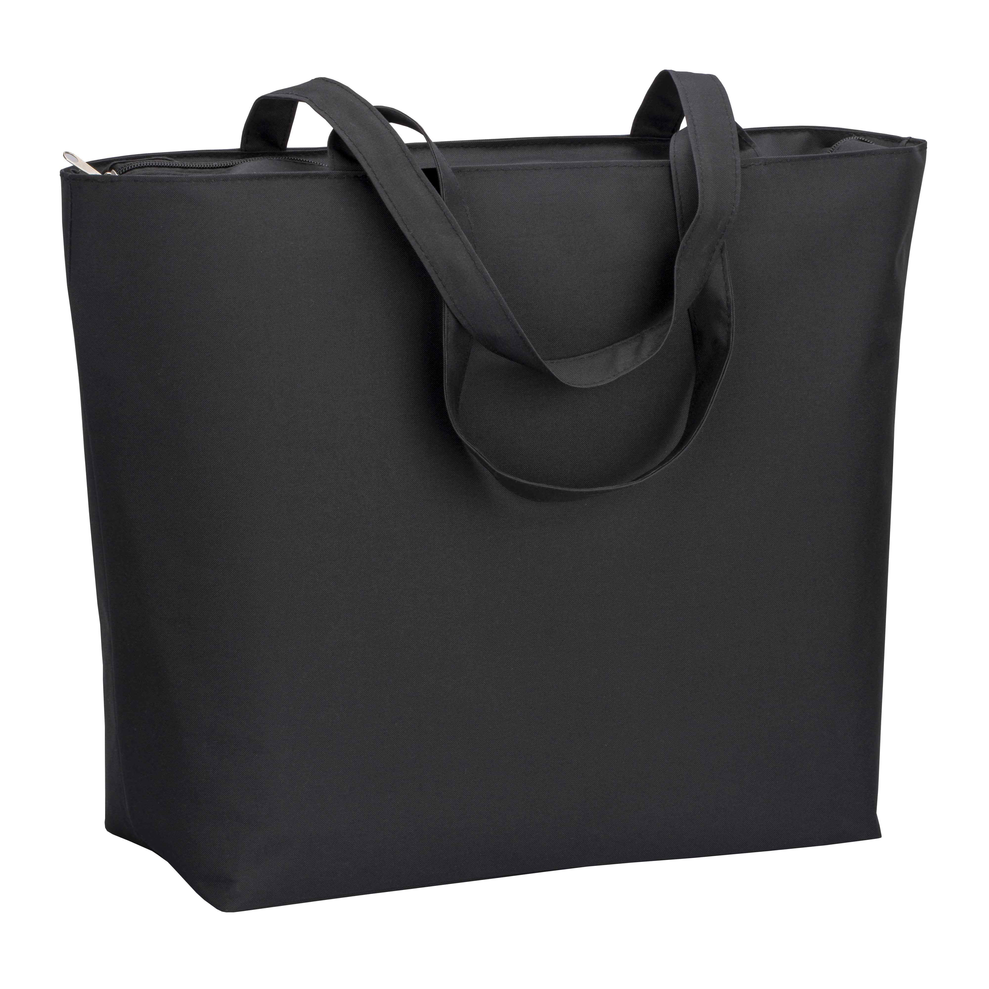 300D polyester beach bag  with long handles and zip closure