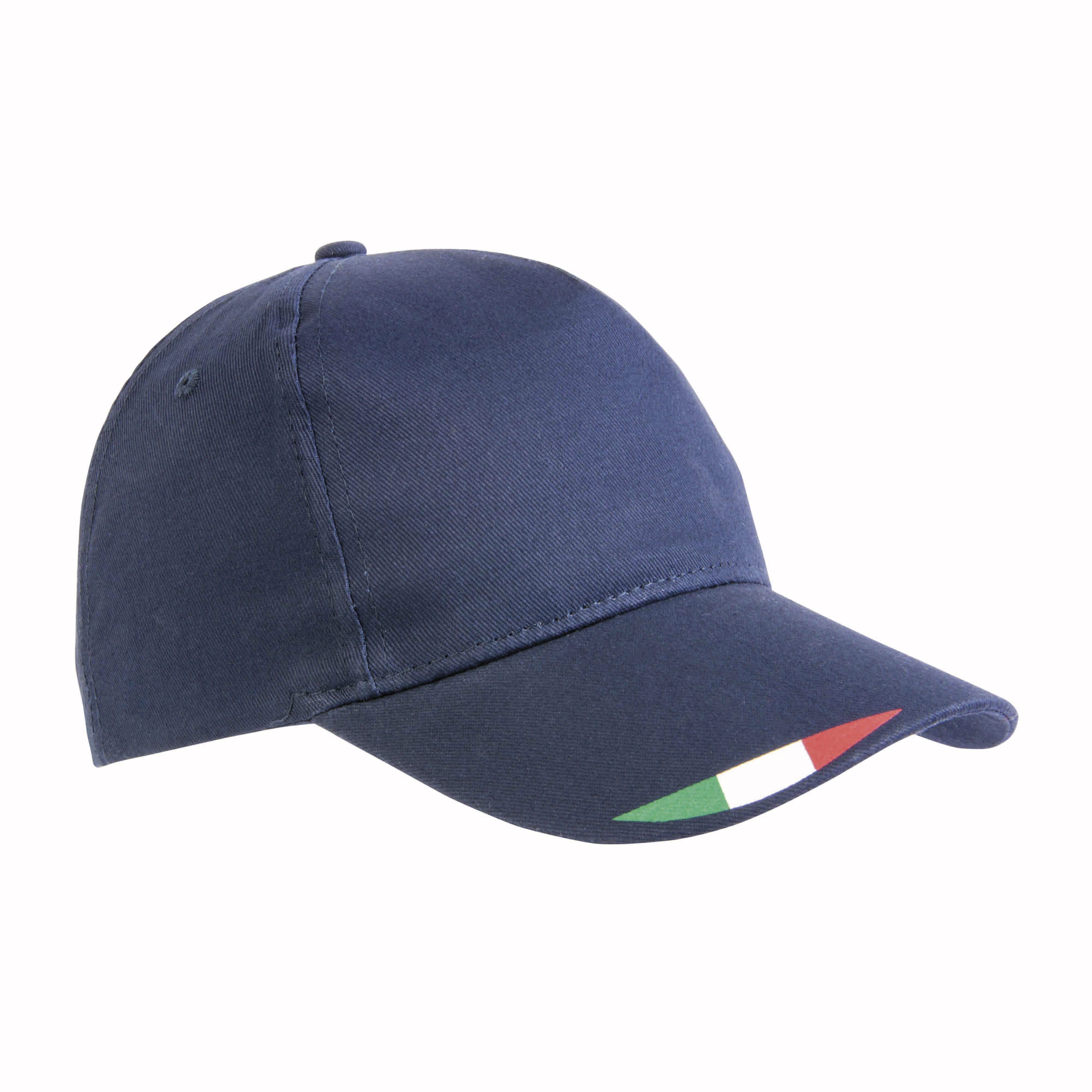 5 panels polyster baseball cap with tricolour italian flag printing