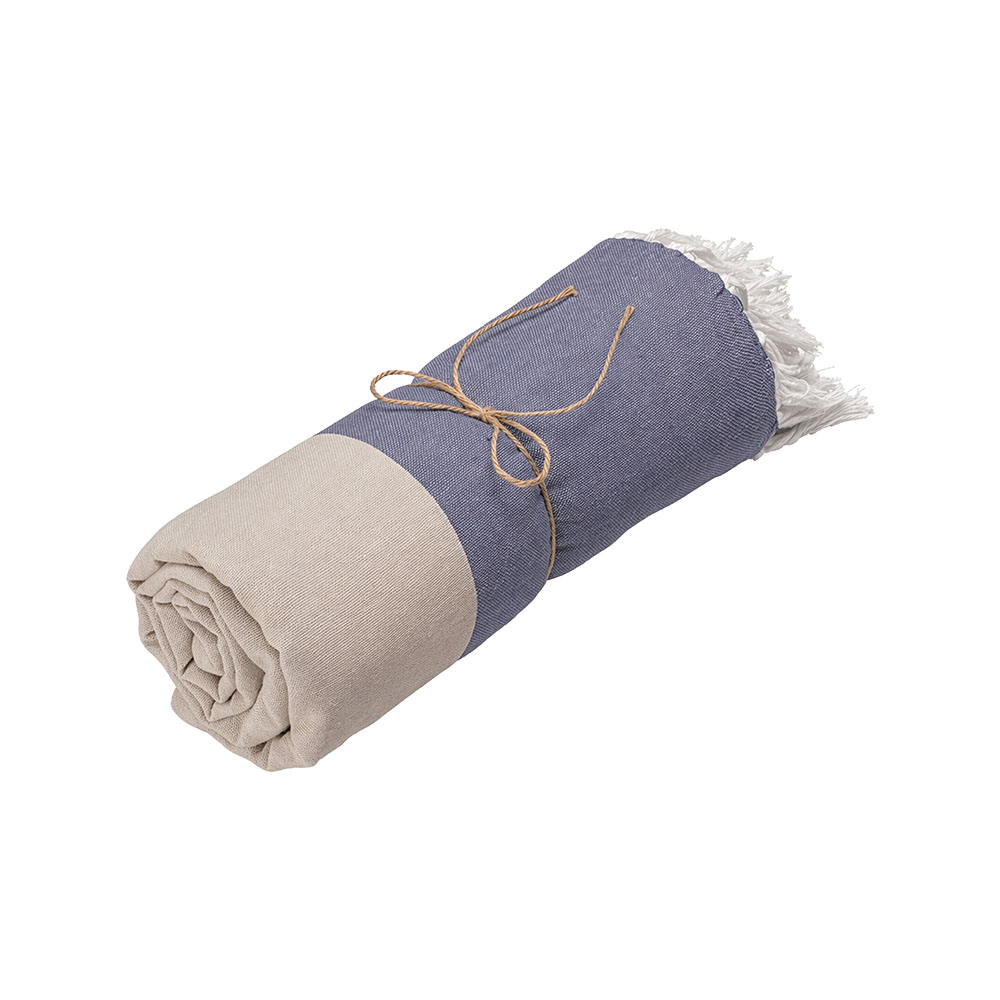 Recycled cotton beach towel 180 g/m2. Melange effect and fringes